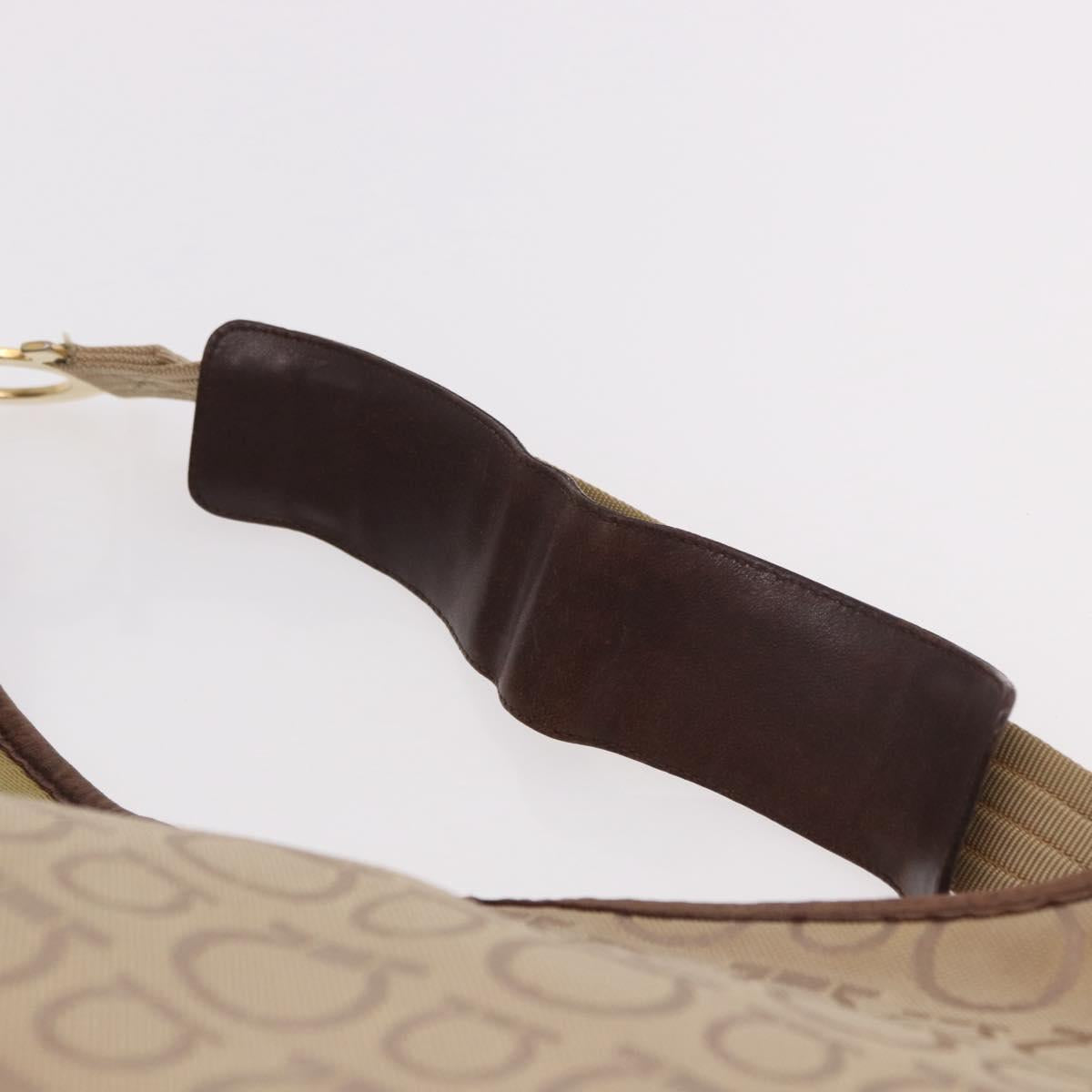 Salvatore Ferragamo Gancini Shoulder Bag Canvas Beige Gold Auth gh2197