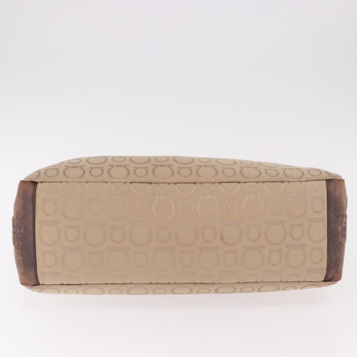 Salvatore Ferragamo Gancini Shoulder Bag Canvas Beige Gold Auth gh2197
