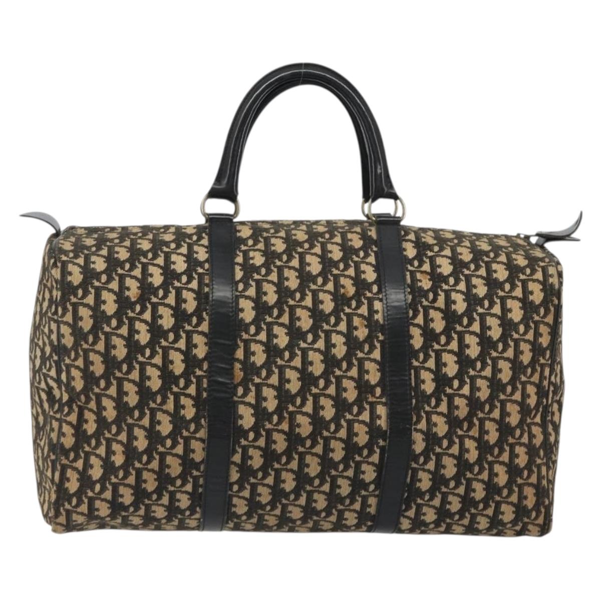 Christian Dior Trotter Canvas Boston Bag Navy Silver Auth gh2199
