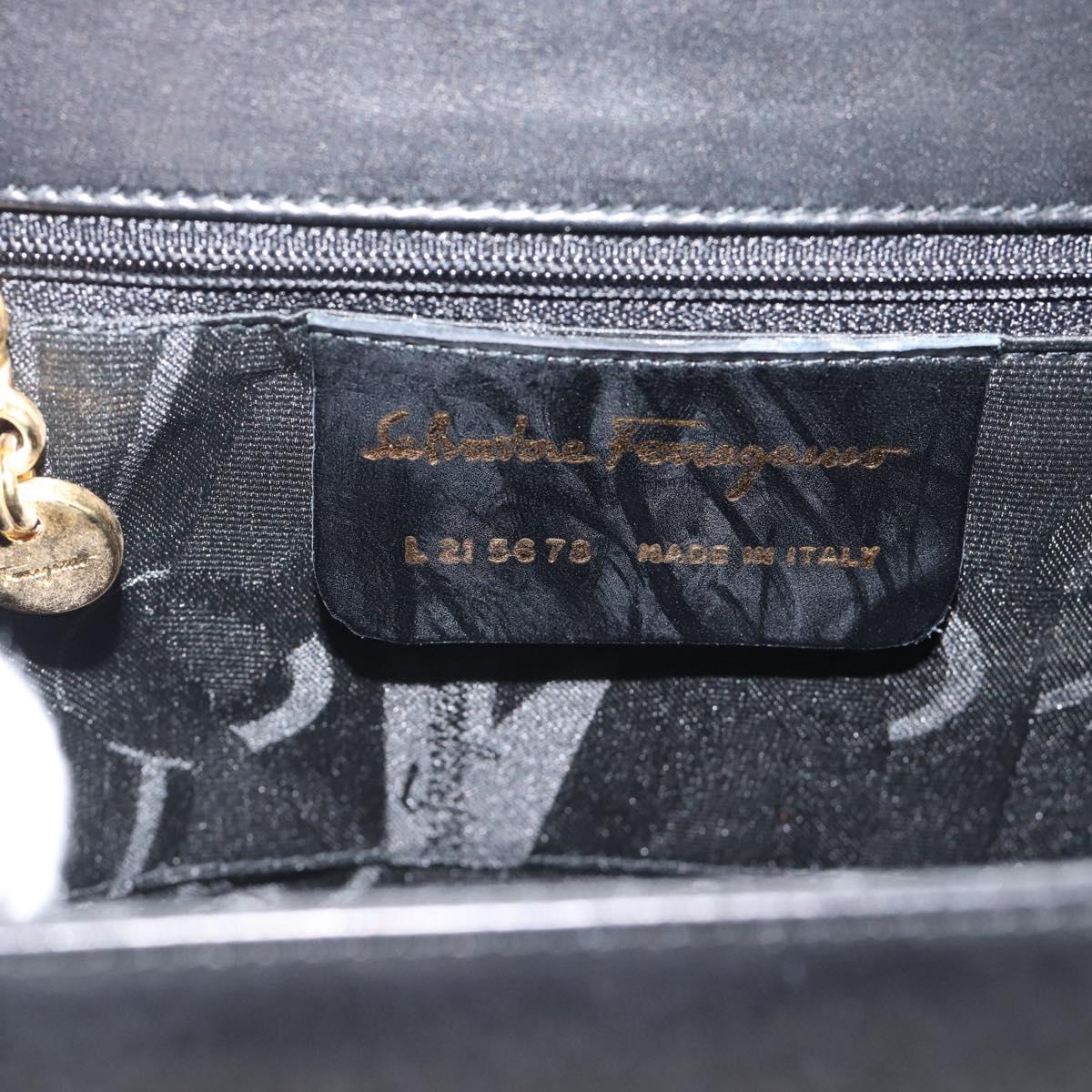 Salvatore Ferragamo Vala Shoulder Bag Leather Black Gold Auth gh2205A