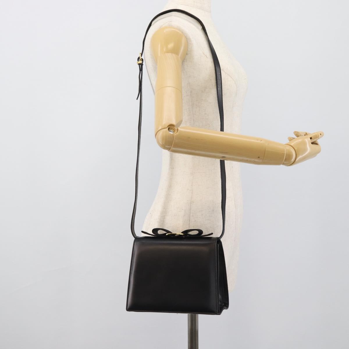 Salvatore Ferragamo Vala Shoulder Bag Leather Black Gold Auth gh2205A