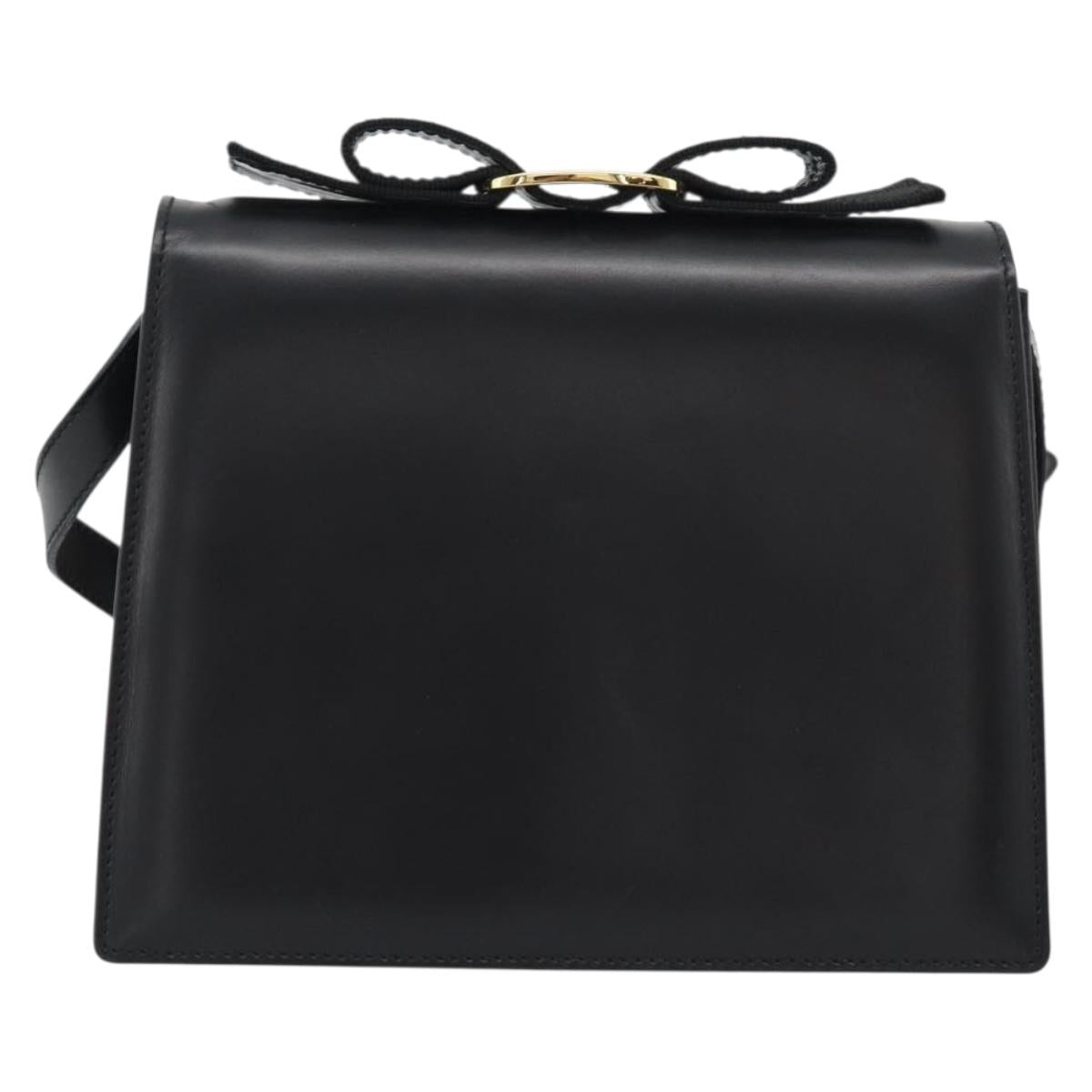 Salvatore Ferragamo Vala Shoulder Bag Leather Black Gold Auth gh2205A