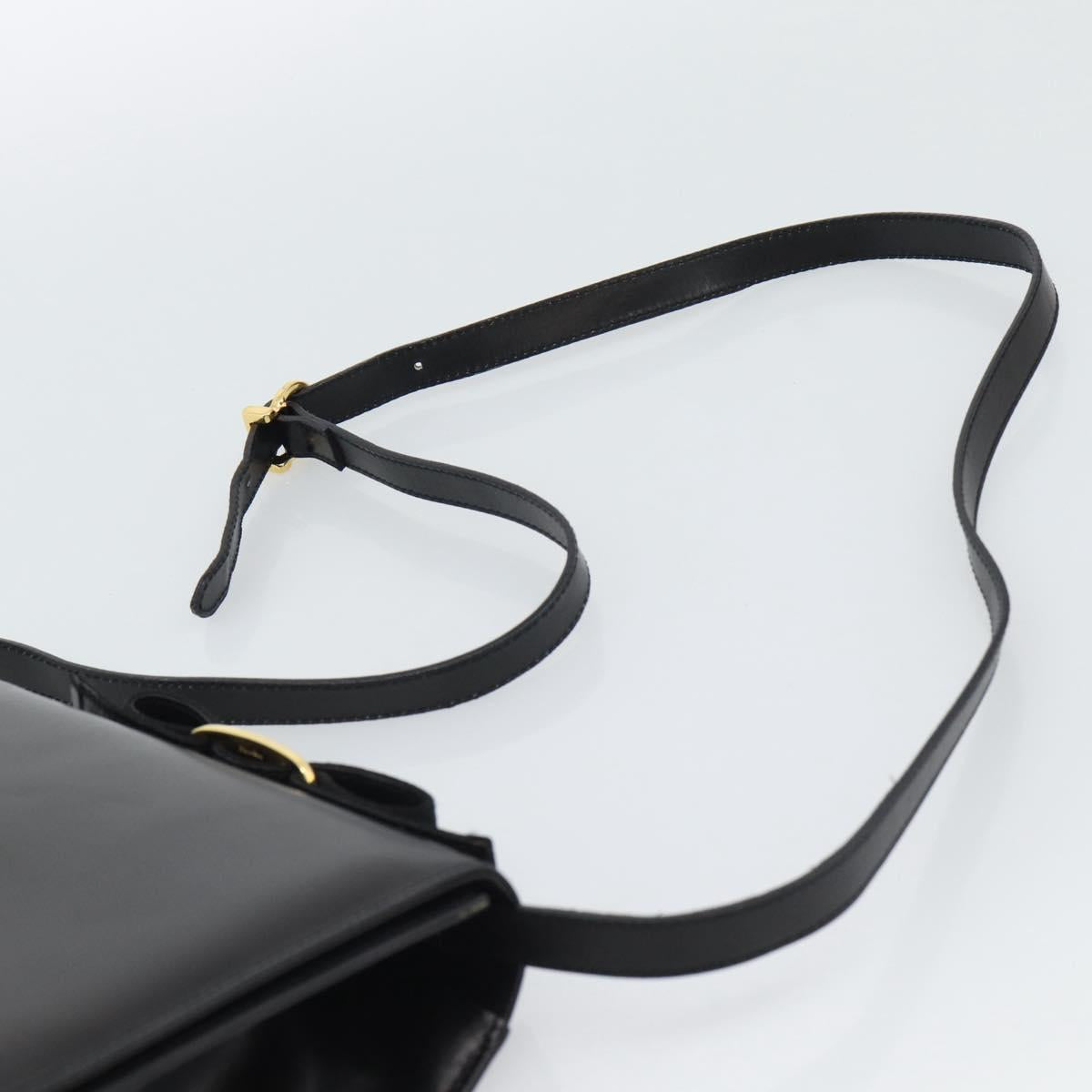 Salvatore Ferragamo Vala Shoulder Bag Leather Black Gold Auth gh2205A