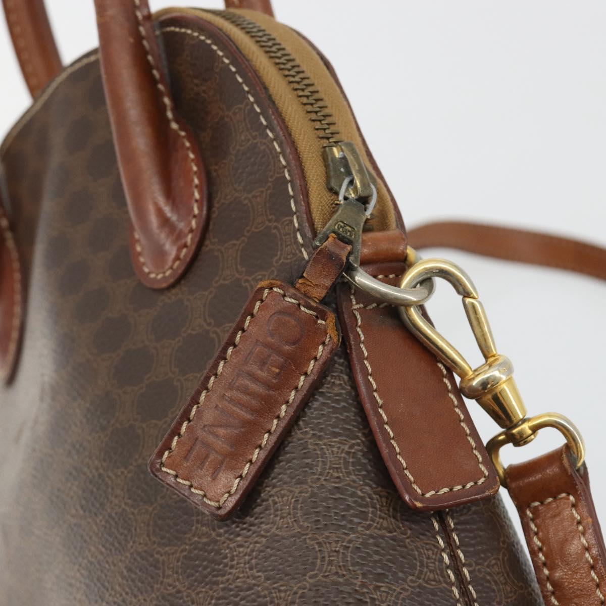 CELINE Macadam Canvas Hand Bag PVC Leather 2way Brown Gold Auth gh2206