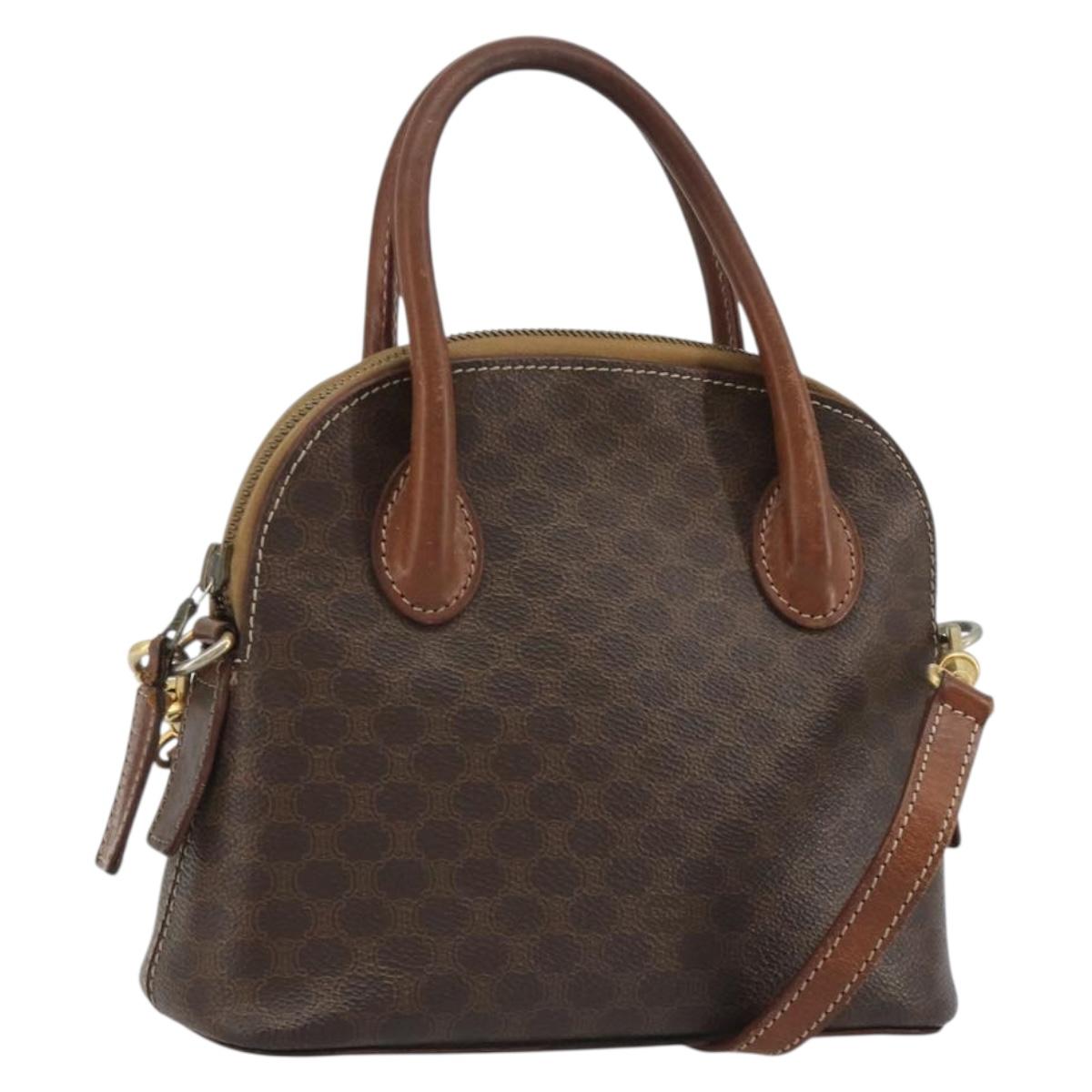 CELINE Macadam Canvas Hand Bag PVC Leather 2way Brown Gold Auth gh2206