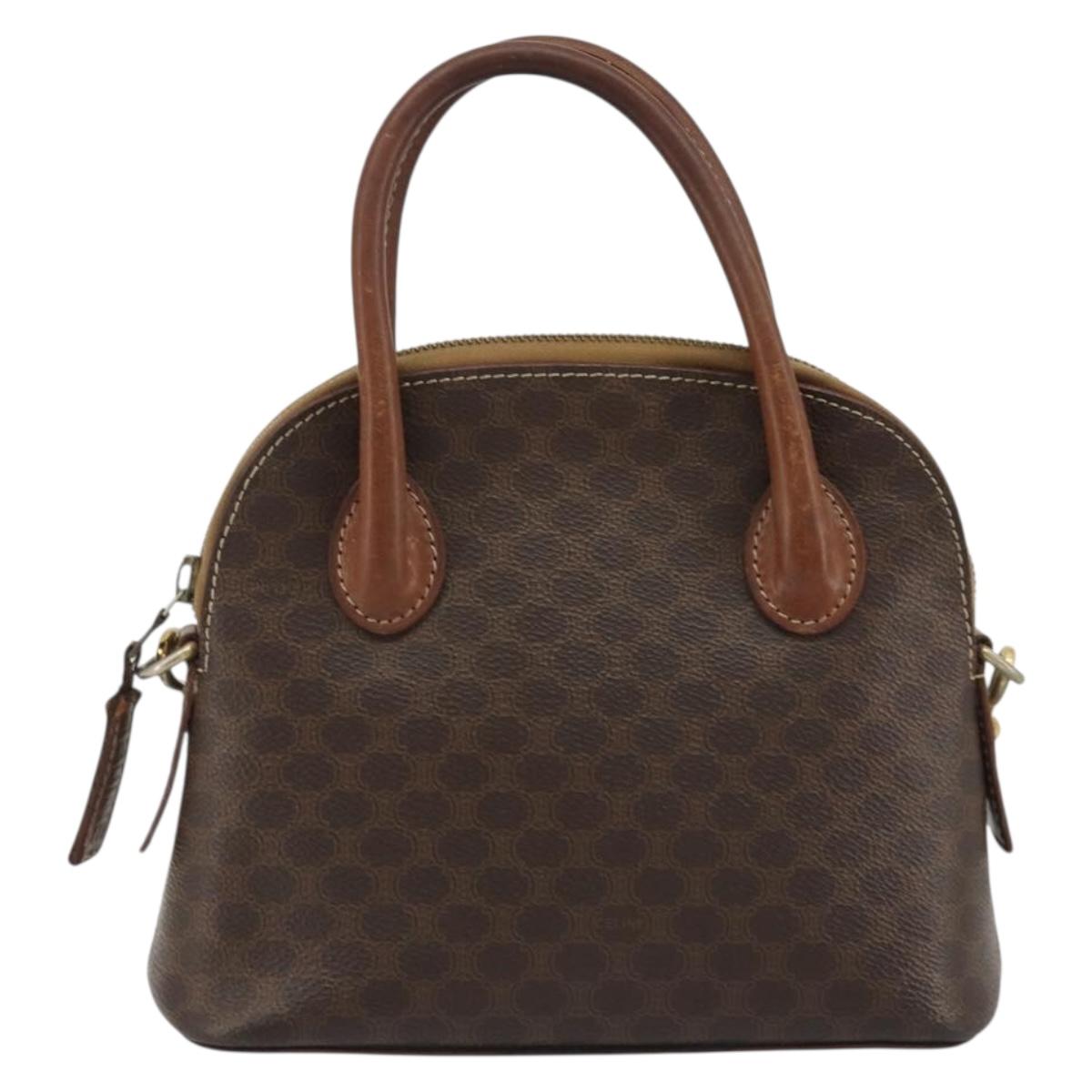 CELINE Macadam Canvas Hand Bag PVC Leather 2way Brown Gold Auth gh2206