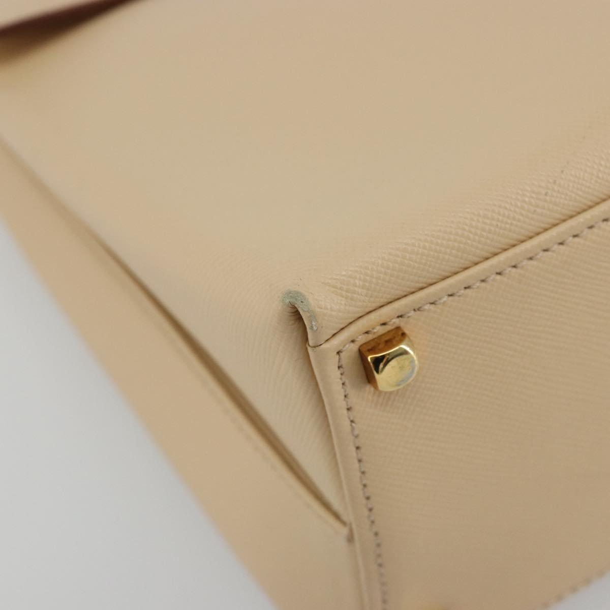 Salvatore Ferragamo Gancini Hand Bag Leather 2way Beige Gold Auth gh2211