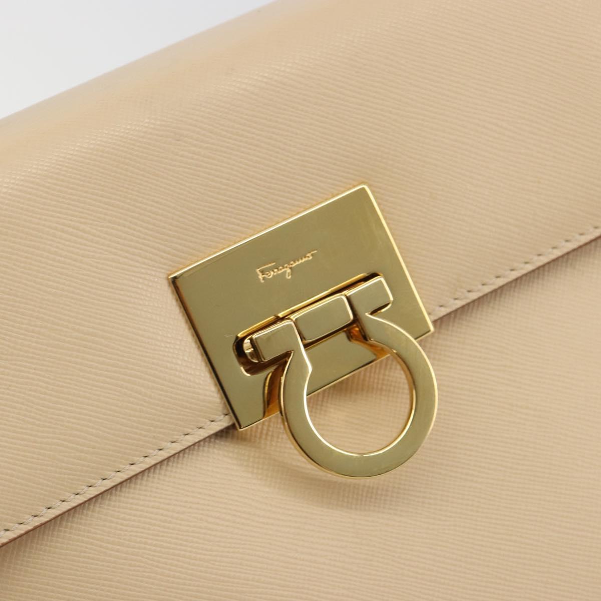 Salvatore Ferragamo Gancini Hand Bag Leather 2way Beige Gold Auth gh2211