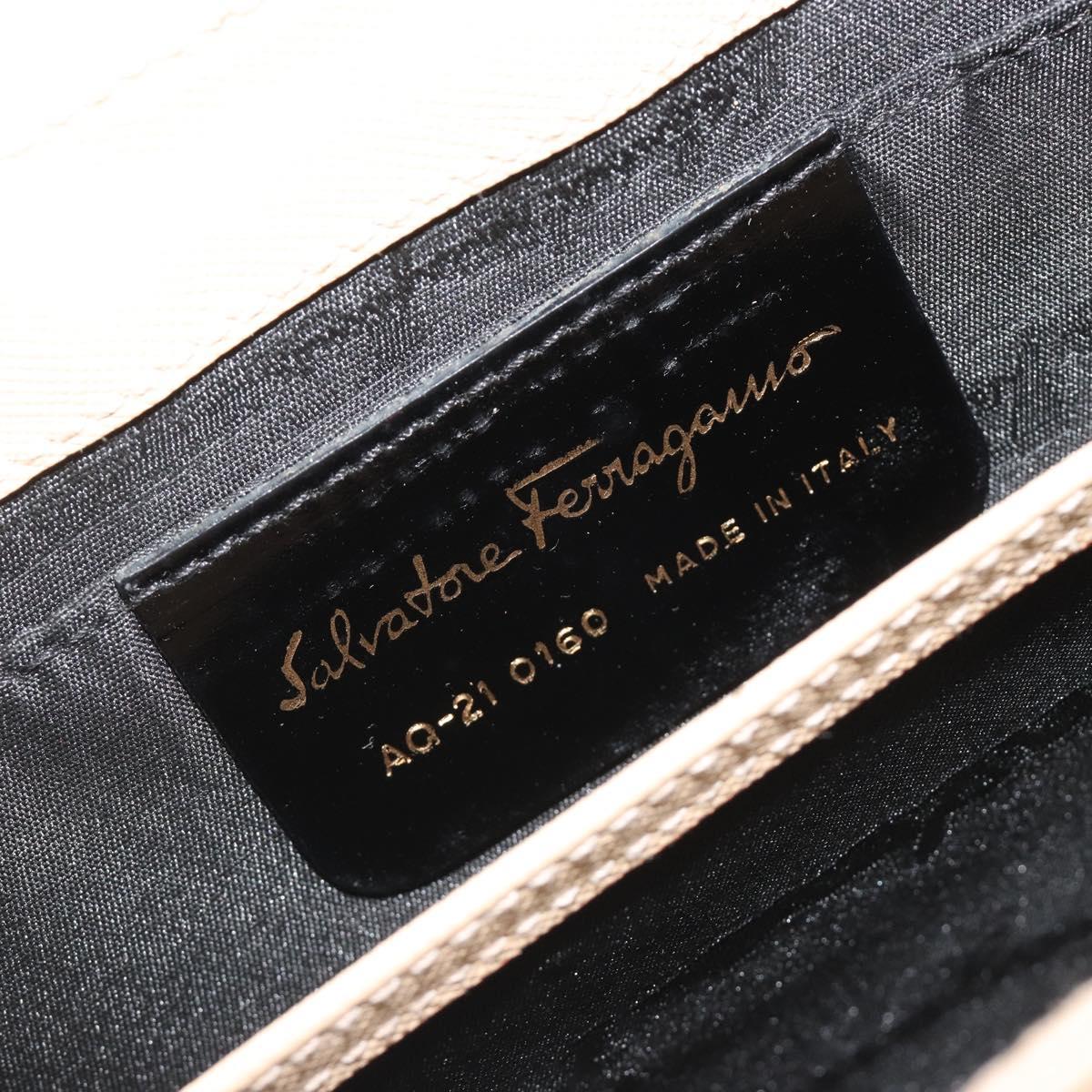 Salvatore Ferragamo Gancini Hand Bag Leather 2way Beige Gold Auth gh2211