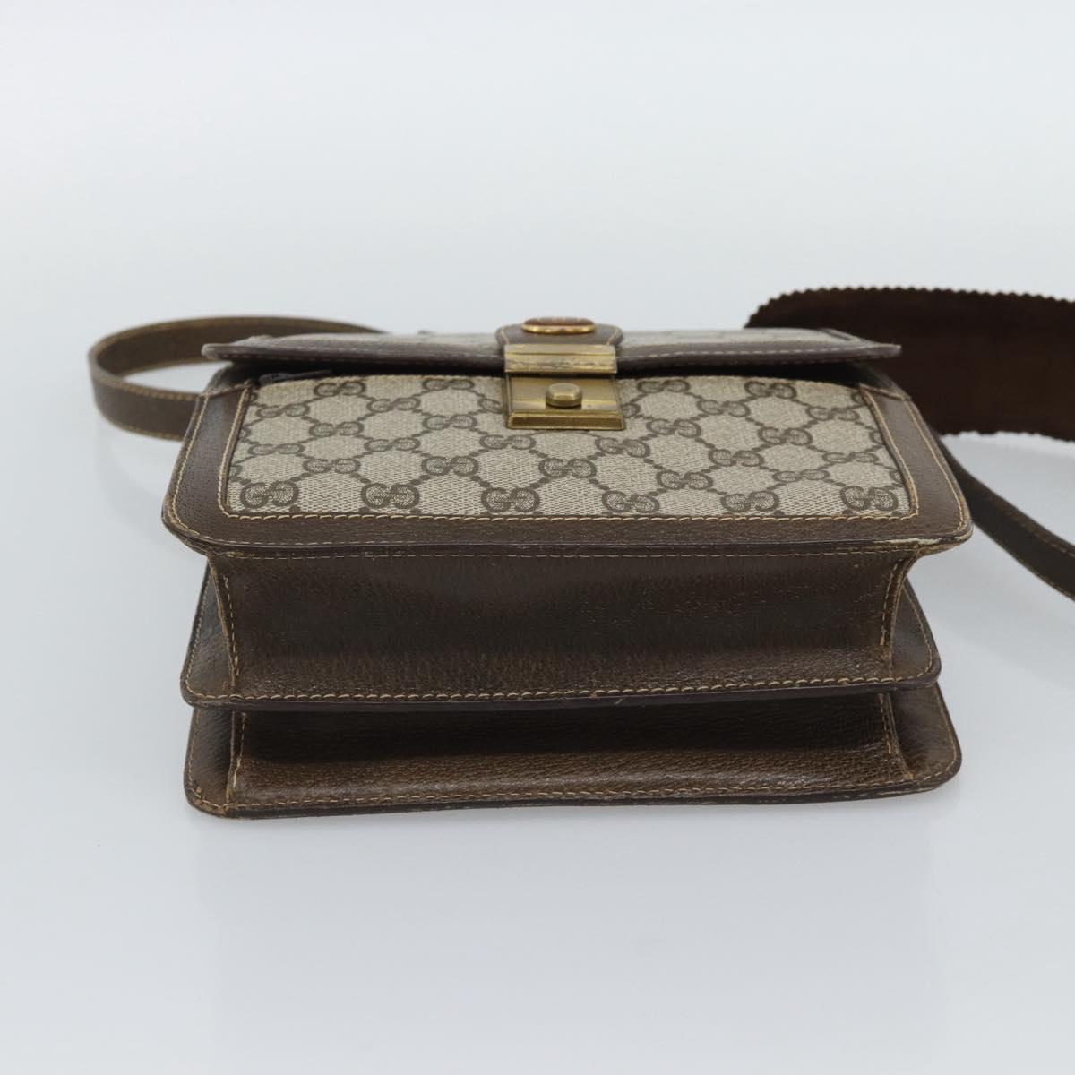 GUCCI GG Supreme Web Sherry Line Shoulder Bag PVC Beige Gold Auth gh2212