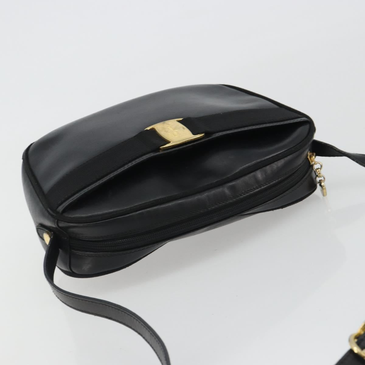 Salvatore Ferragamo Vala Shoulder Bag Leather Black Gold Auth gh2213