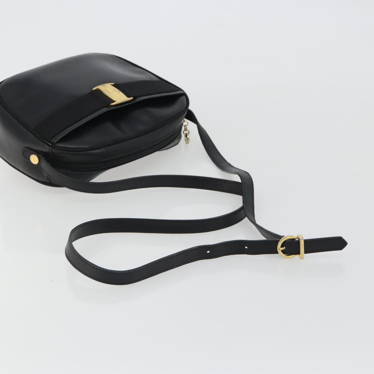 Salvatore Ferragamo Vala Shoulder Bag Leather Black Gold Auth gh2213