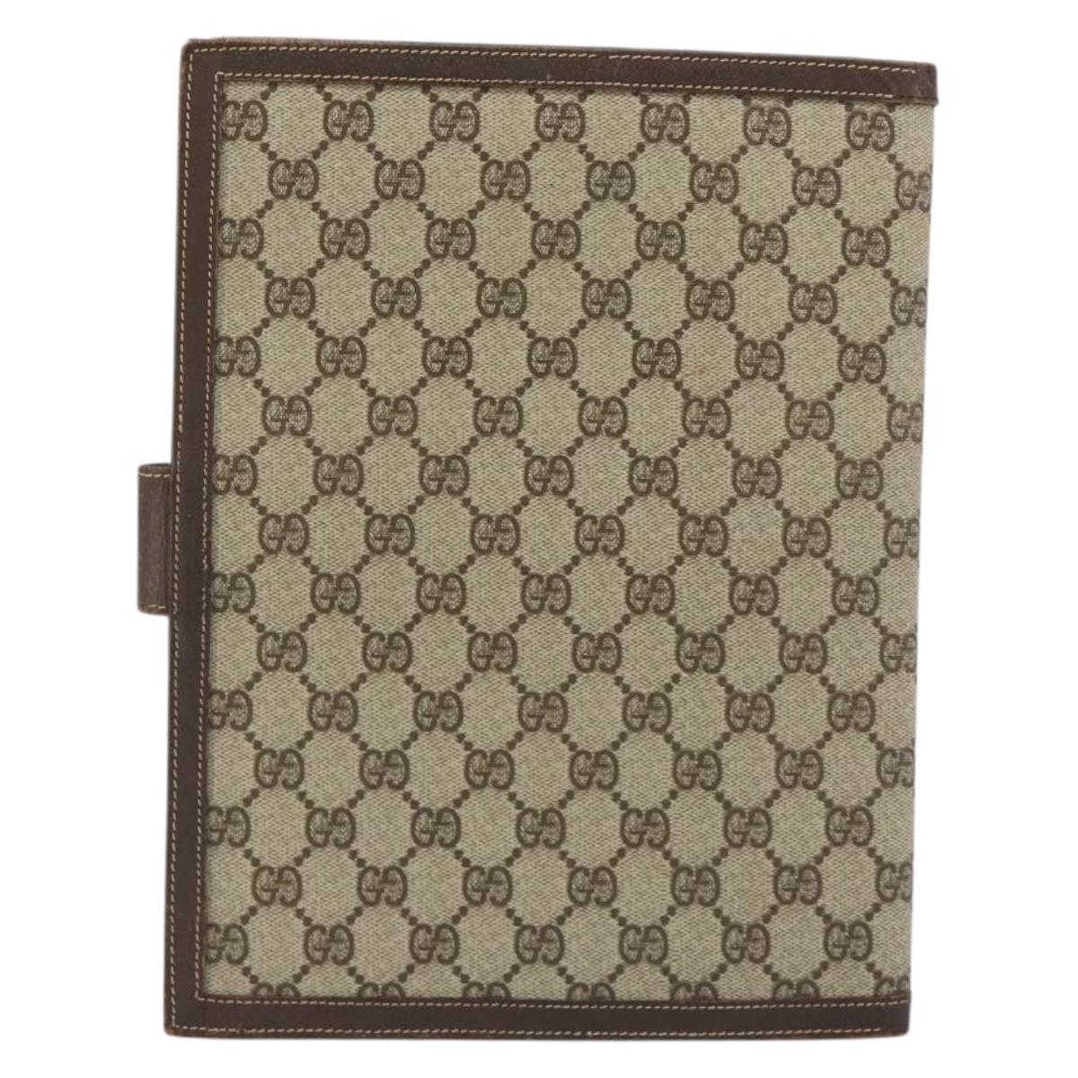 GUCCI GG Supreme Book Cover Day PVC Beige Gold Auth gh2217