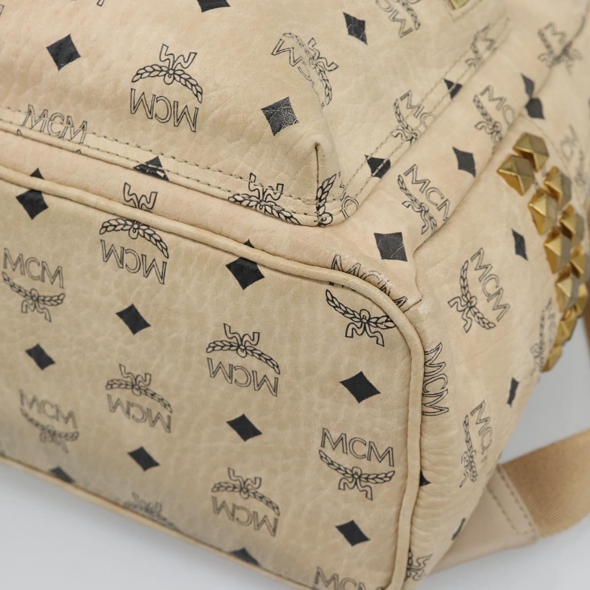 MCM Vicetos Logogram Backpack PVC Beige Gold Auth gh2219