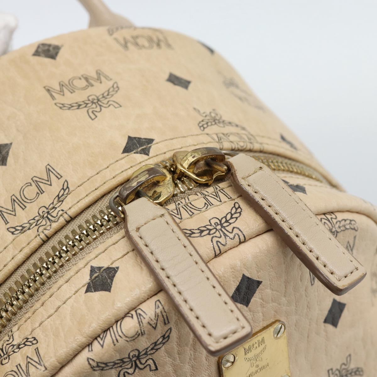 MCM Vicetos Logogram Backpack PVC Beige Gold Auth gh2219