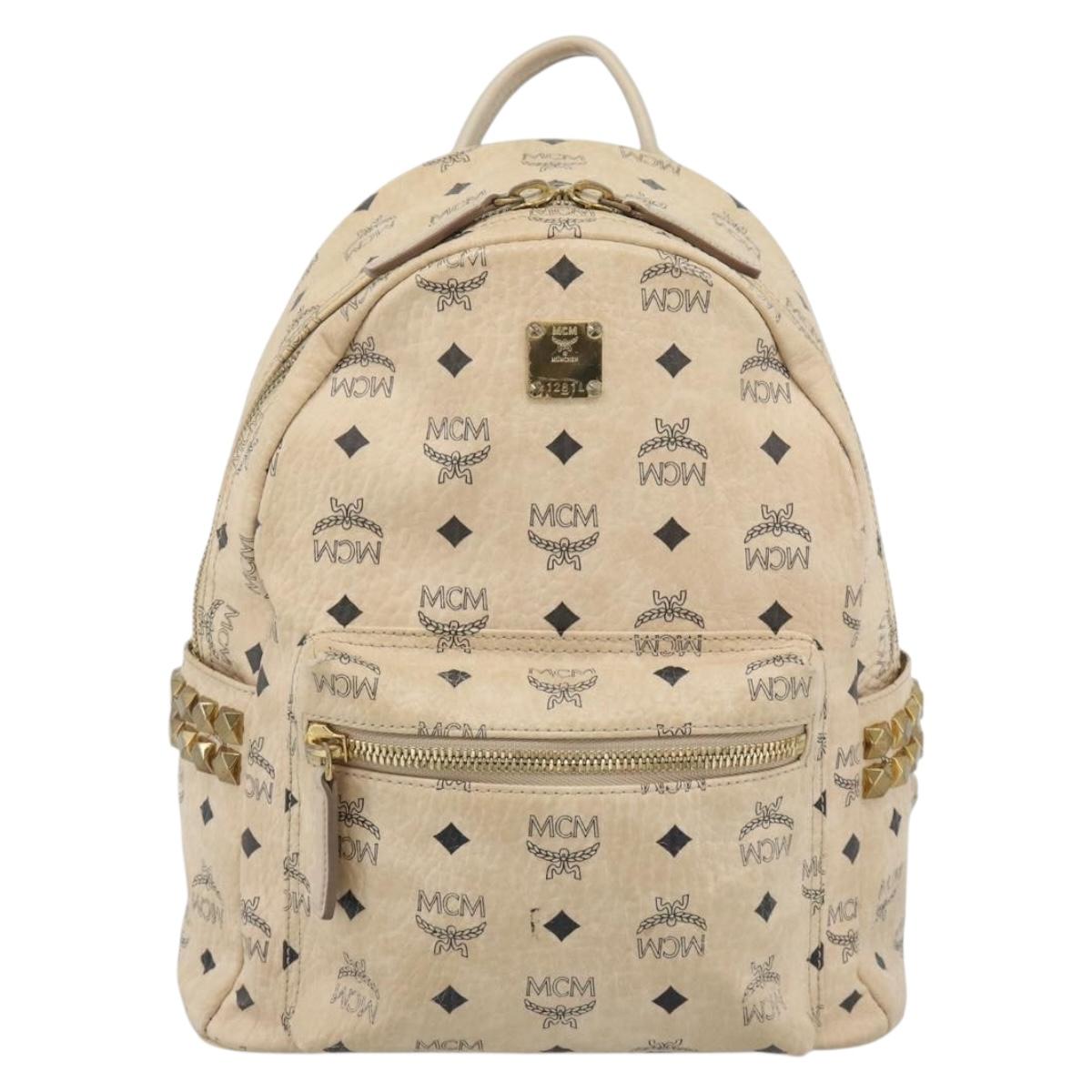MCM Vicetos Logogram Backpack PVC Beige Gold Auth gh2219