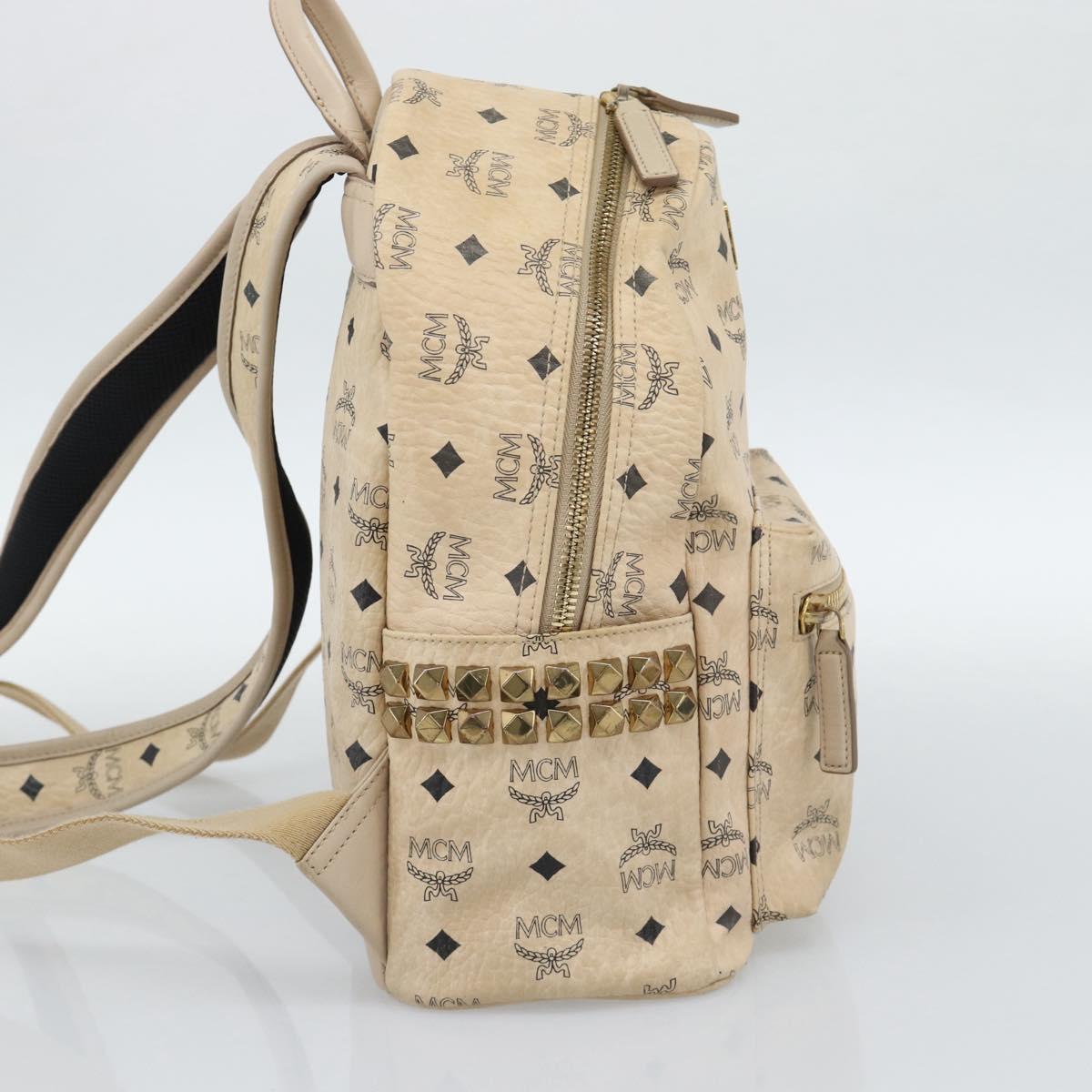 MCM Vicetos Logogram Backpack PVC Beige Gold Auth gh2219