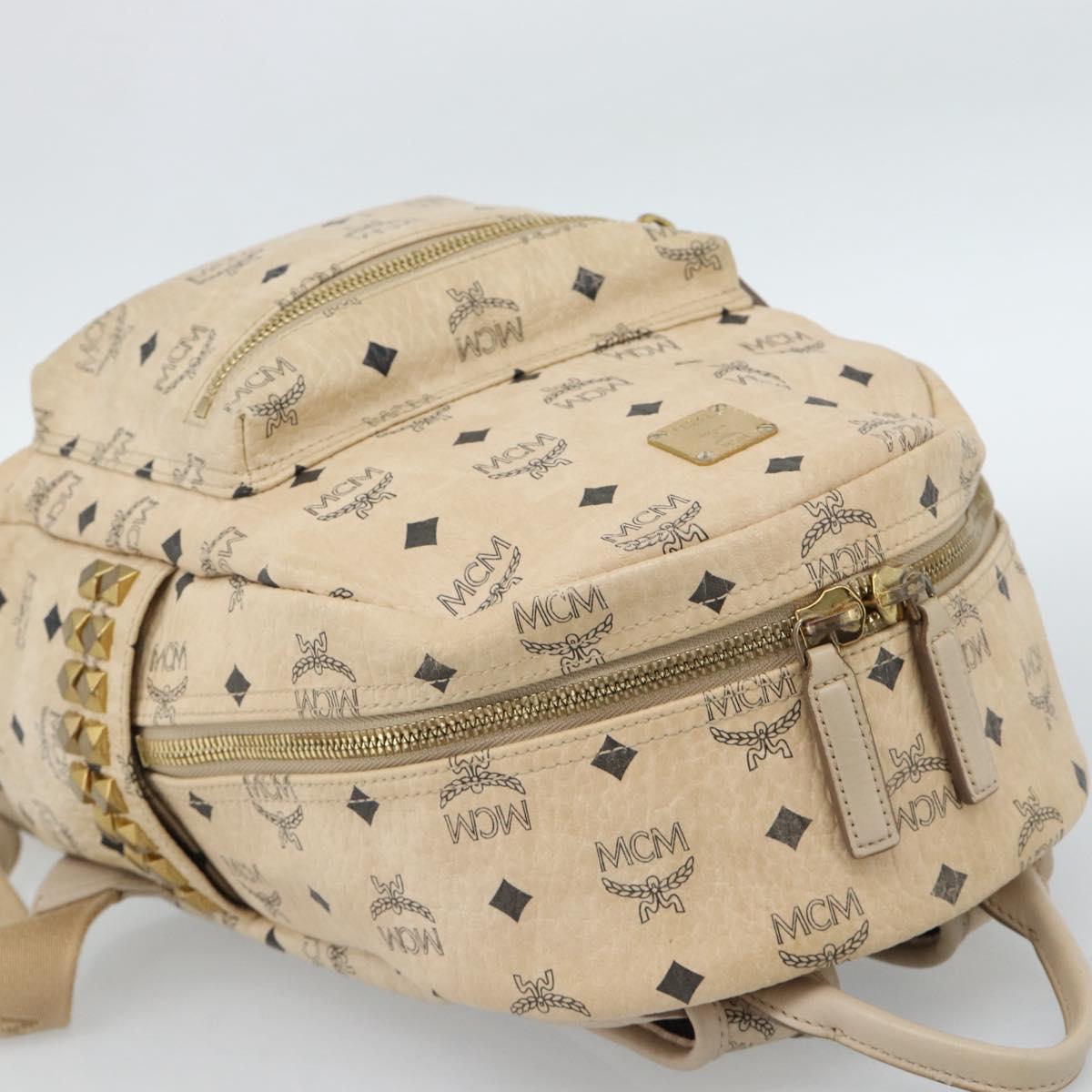 MCM Vicetos Logogram Backpack PVC Beige Gold Auth gh2219