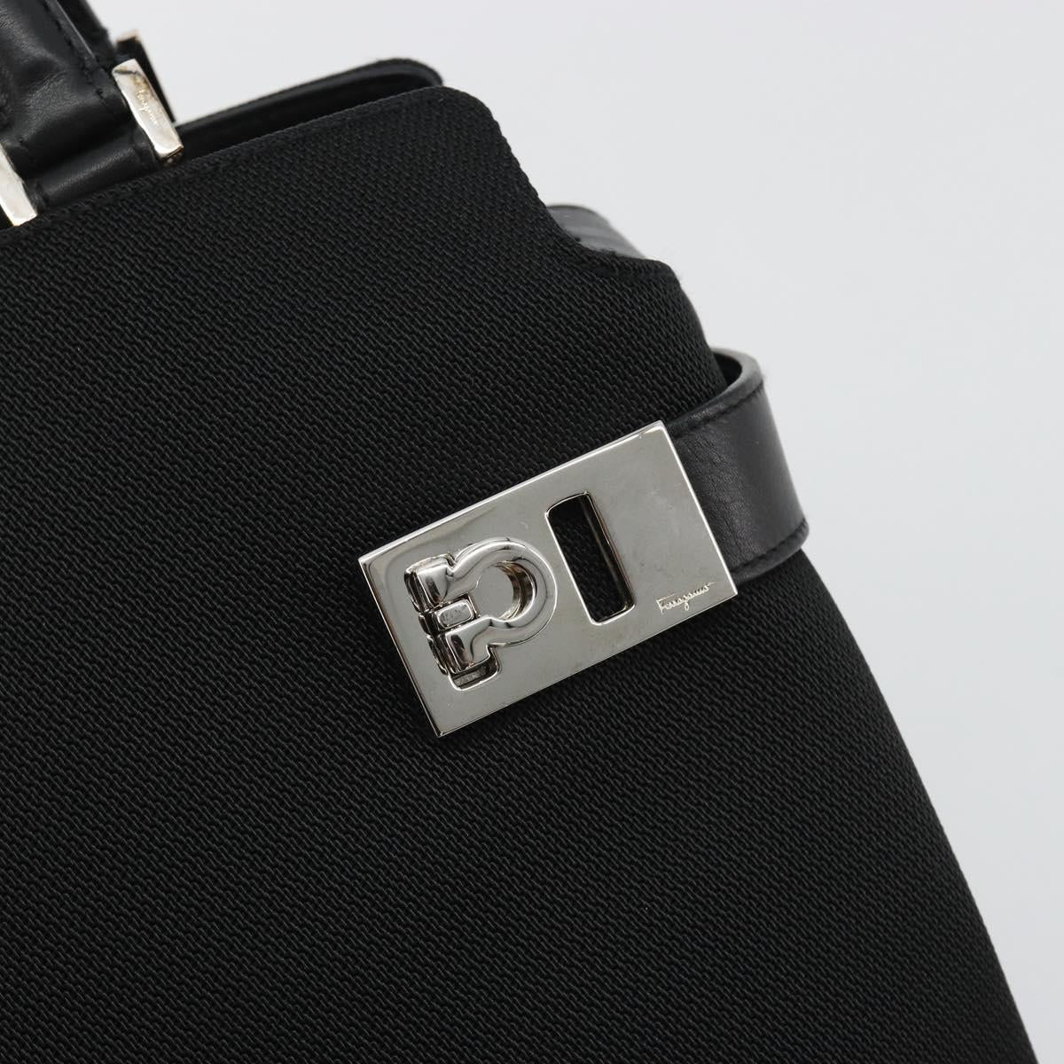 Salvatore Ferragamo Hand Bag Canvas Black Silver Auth gh2223