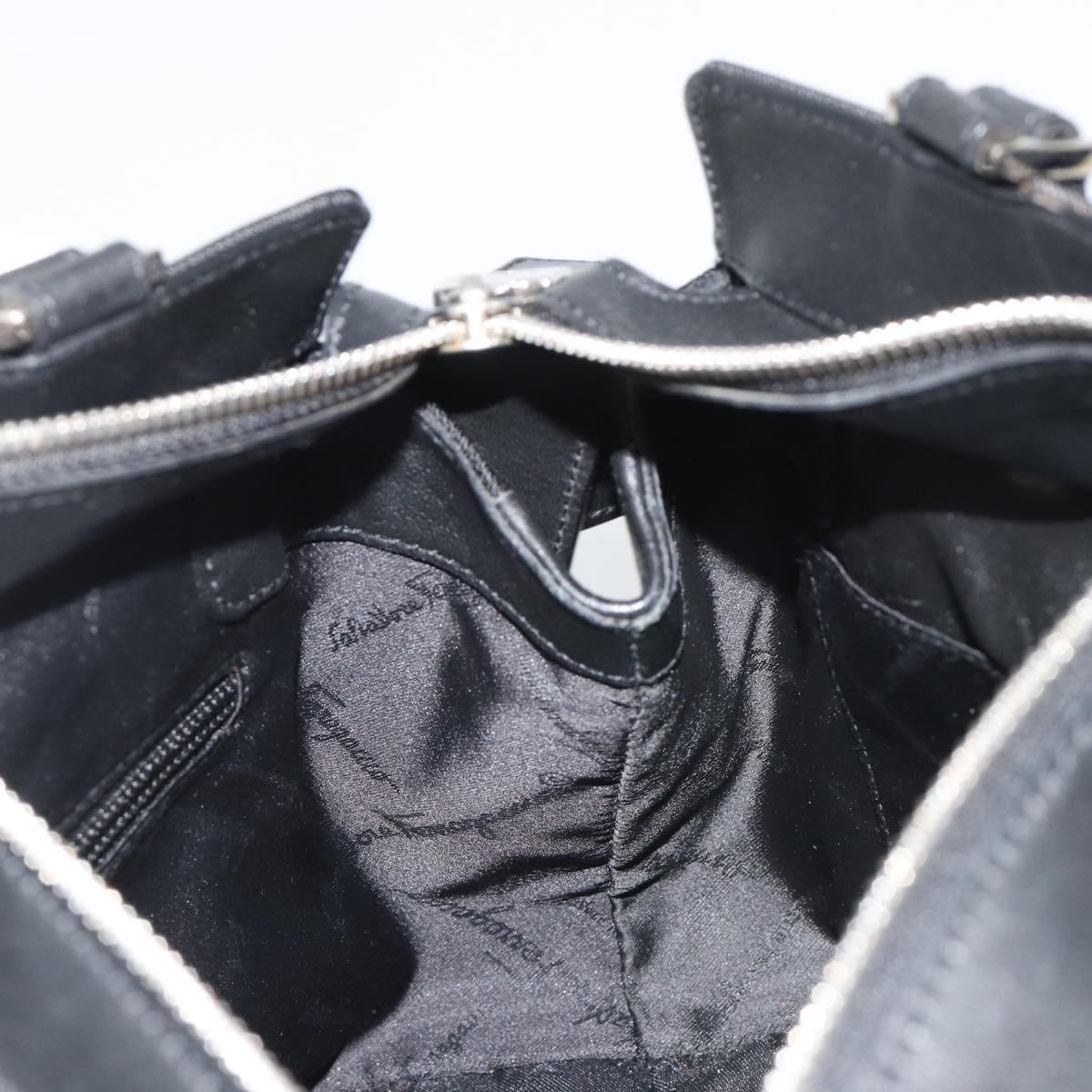 Salvatore Ferragamo Hand Bag Canvas Black Silver Auth gh2223