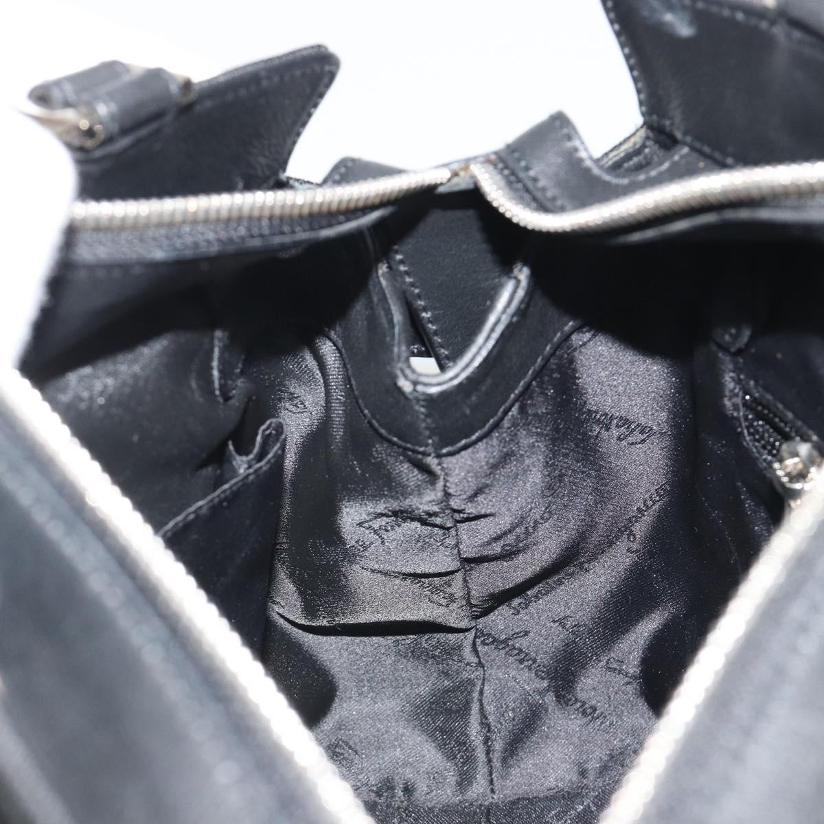 Salvatore Ferragamo Hand Bag Canvas Black Silver Auth gh2223