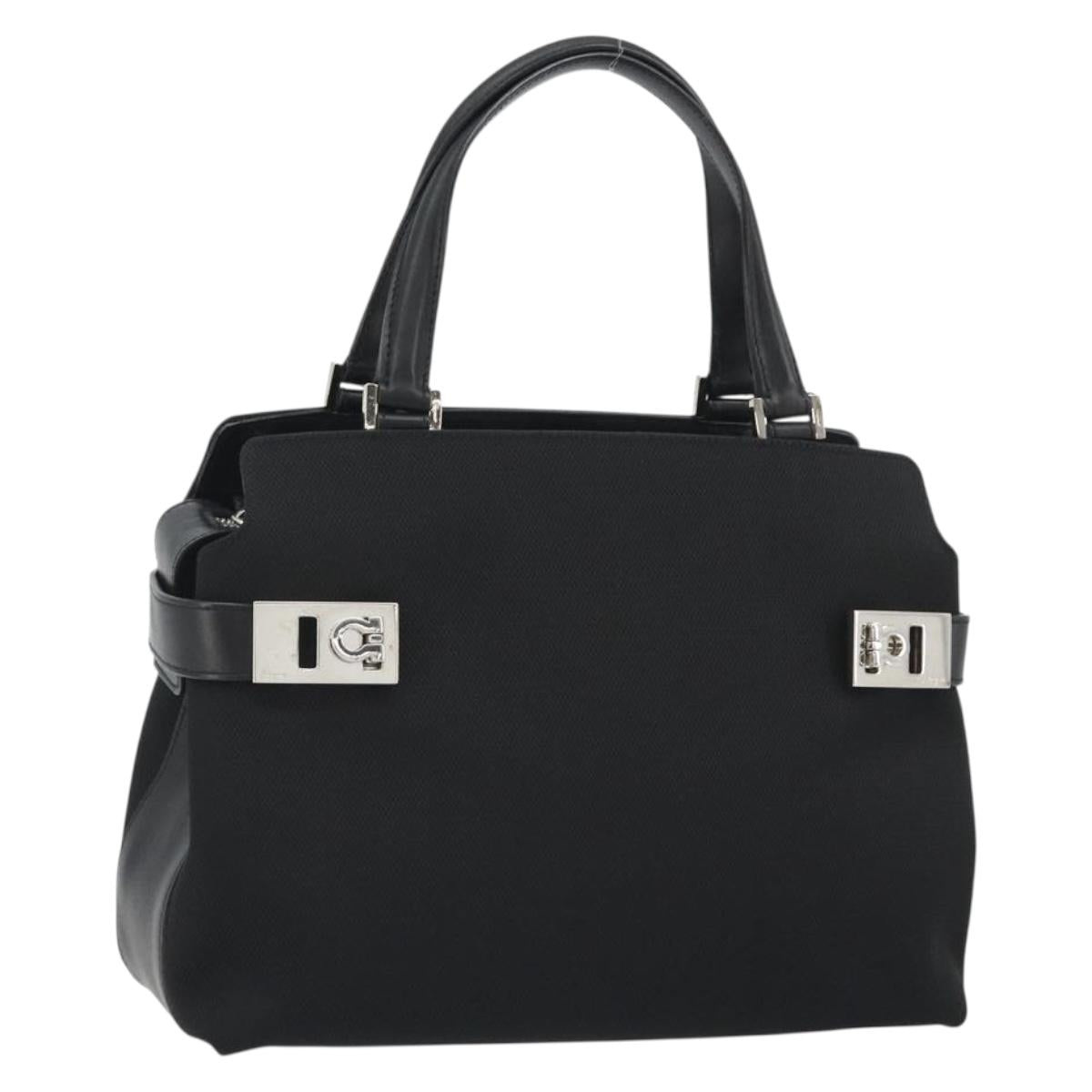 Salvatore Ferragamo Hand Bag Canvas Black Silver Auth gh2223