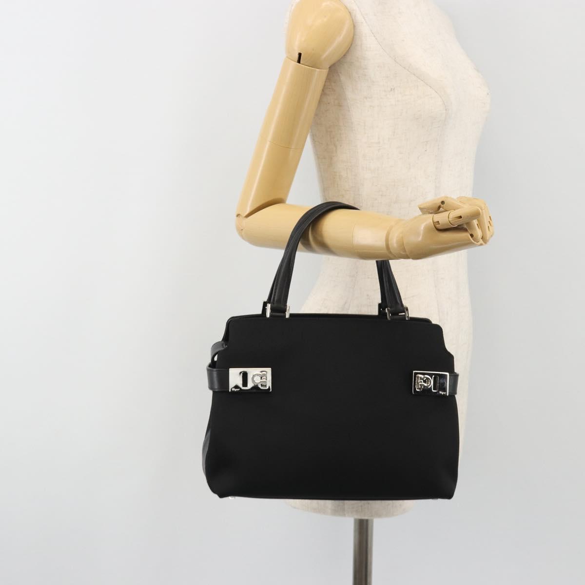 Salvatore Ferragamo Hand Bag Canvas Black Silver Auth gh2223