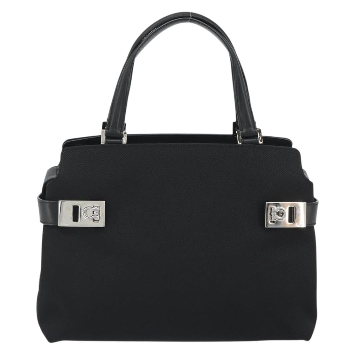 Salvatore Ferragamo Hand Bag Canvas Black Silver Auth gh2223