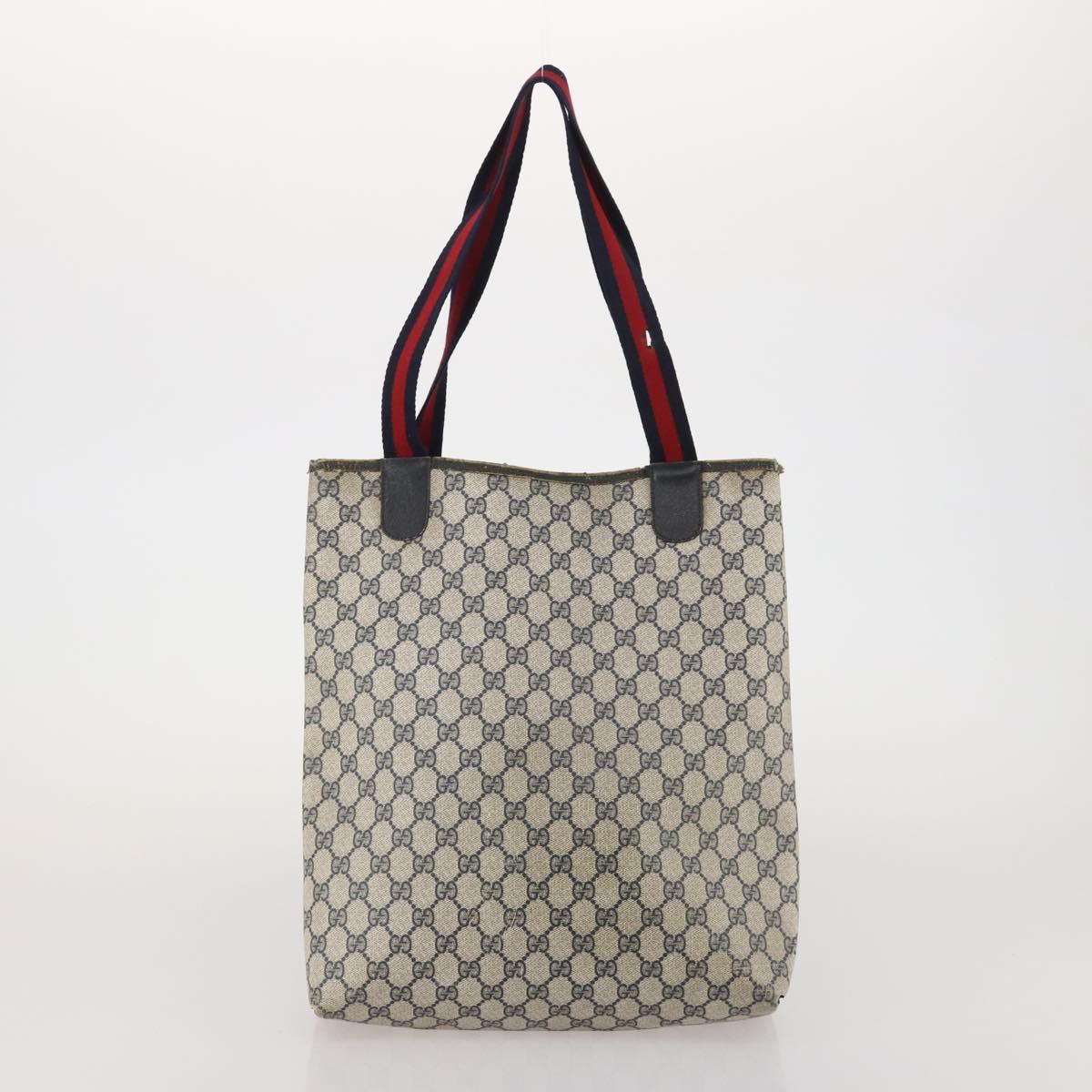 GUCCI GG Supreme Sherry Line Shoulder Bag PVC 2 Set Beige Navy Auth gh2228