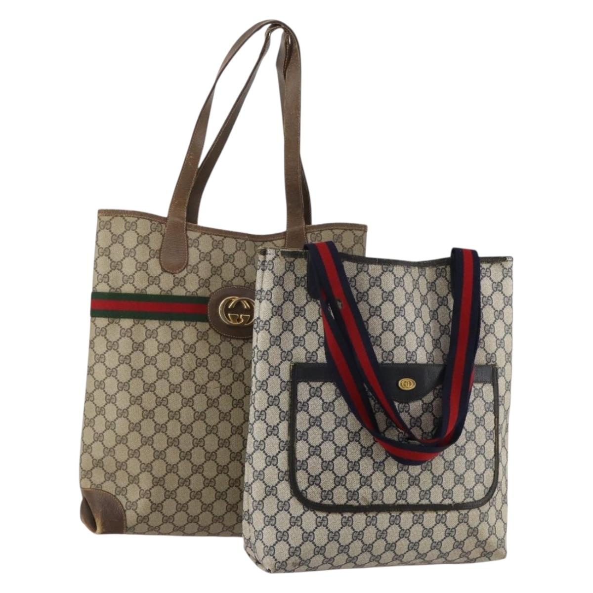 GUCCI GG Supreme Sherry Line Shoulder Bag PVC 2 Set Beige Navy Auth gh2228