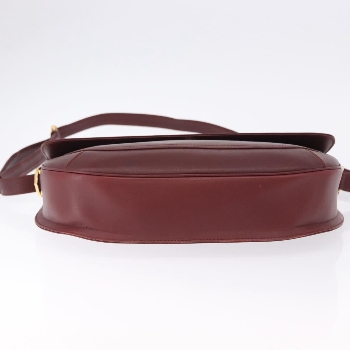 CARTIER Must Line Shoulder Bag Leather Bordeaux Gold Tone Auth gh2231