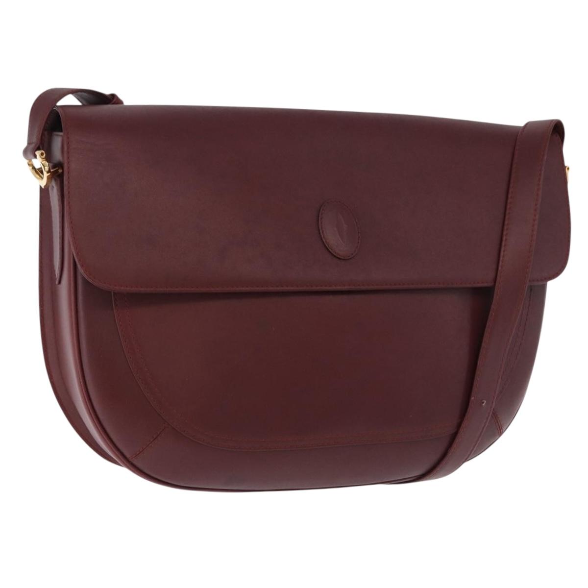 CARTIER Must Line Shoulder Bag Leather Bordeaux Gold Tone Auth gh2231