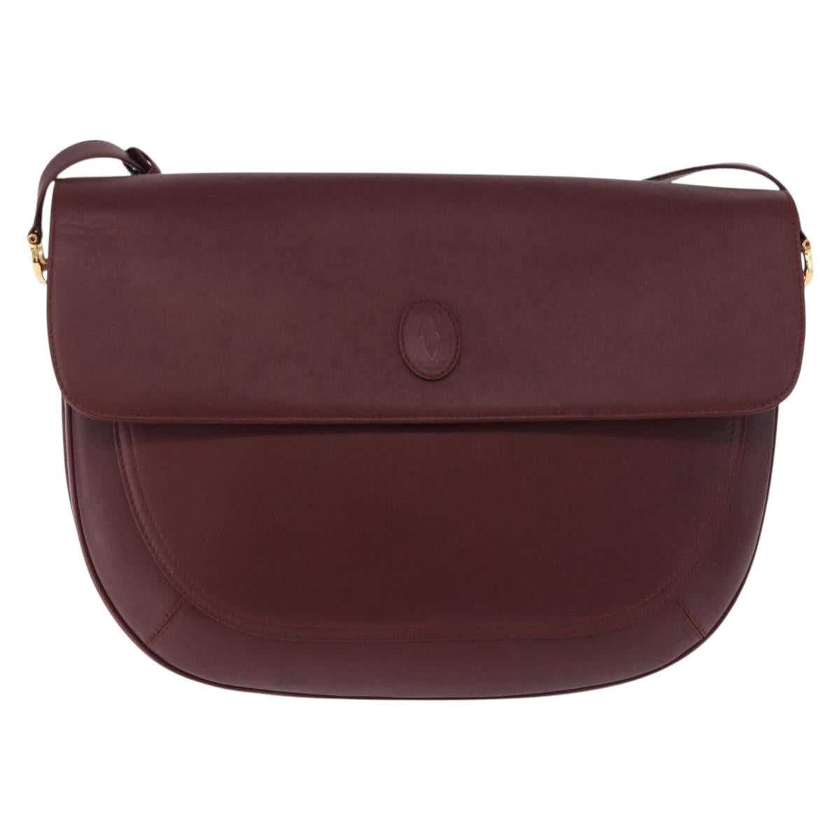 CARTIER Must Line Shoulder Bag Leather Bordeaux Gold Tone Auth gh2231