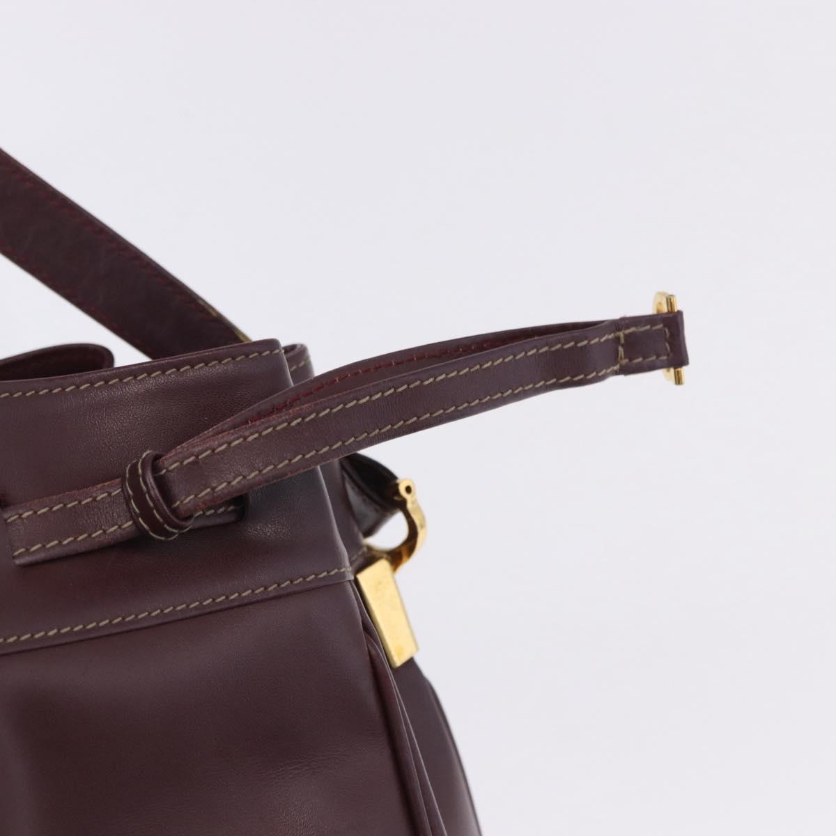 CARTIER Must Line Shoulder Bag Leather Bordeaux Gold Tone Auth gh2232