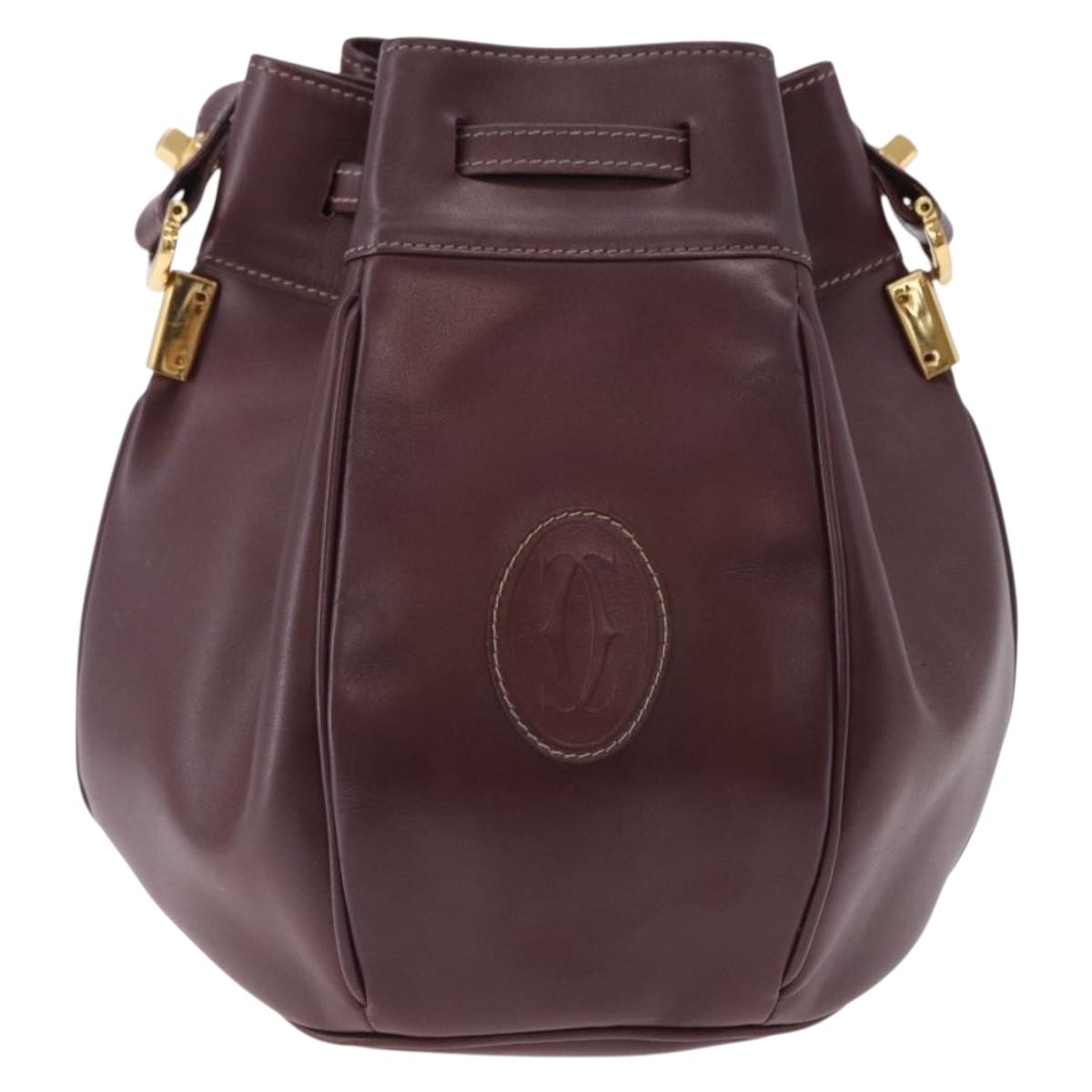 CARTIER Must Line Shoulder Bag Leather Bordeaux Gold Tone Auth gh2232