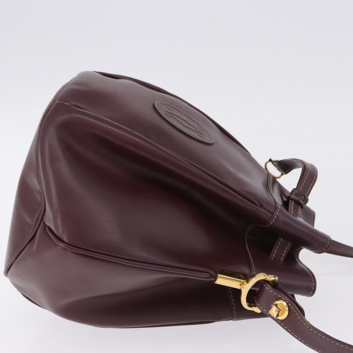 CARTIER Must Line Shoulder Bag Leather Bordeaux Gold Tone Auth gh2232