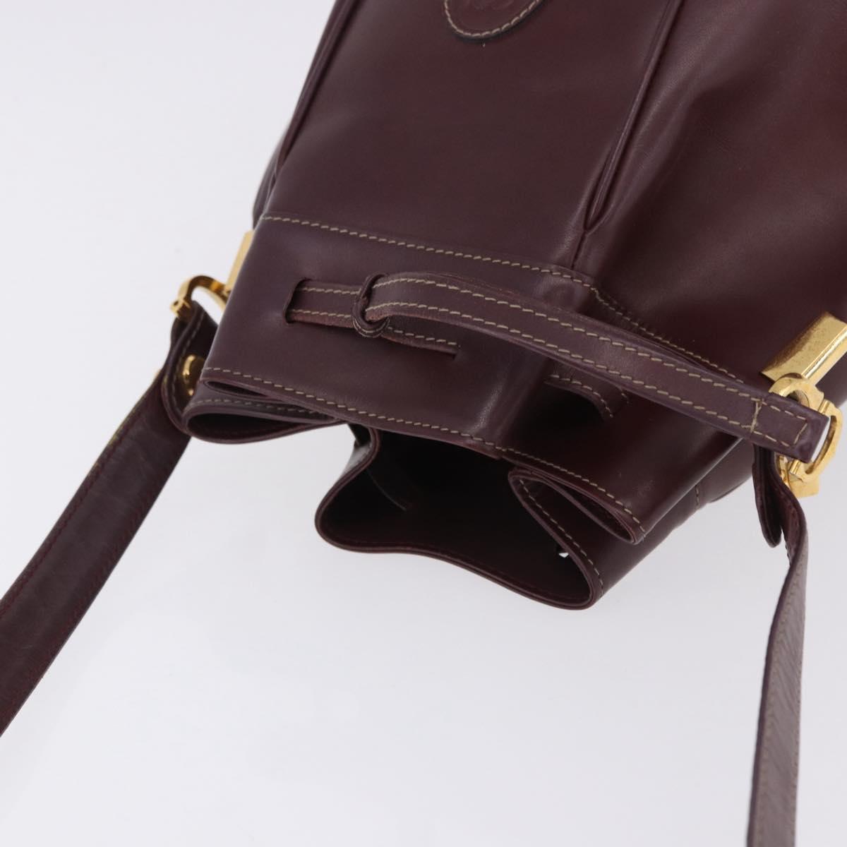 CARTIER Must Line Shoulder Bag Leather Bordeaux Gold Tone Auth gh2232