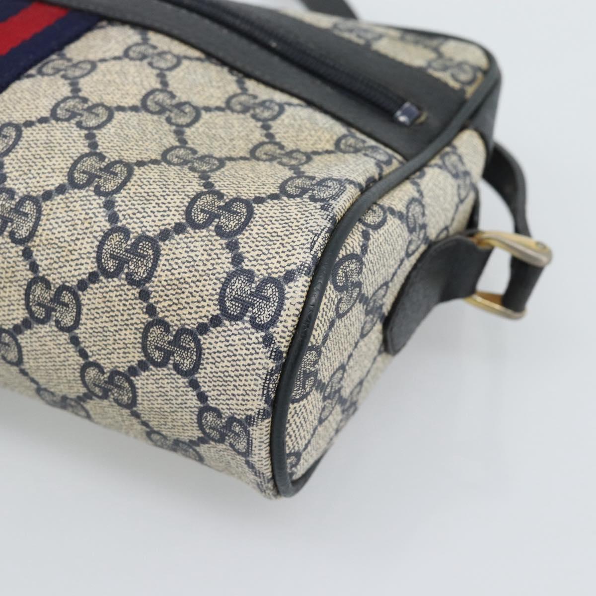 GUCCI GG Supreme Sherry Line Shoulder Bag PVC Navy Gold 72 001 3654 Auth gh2235