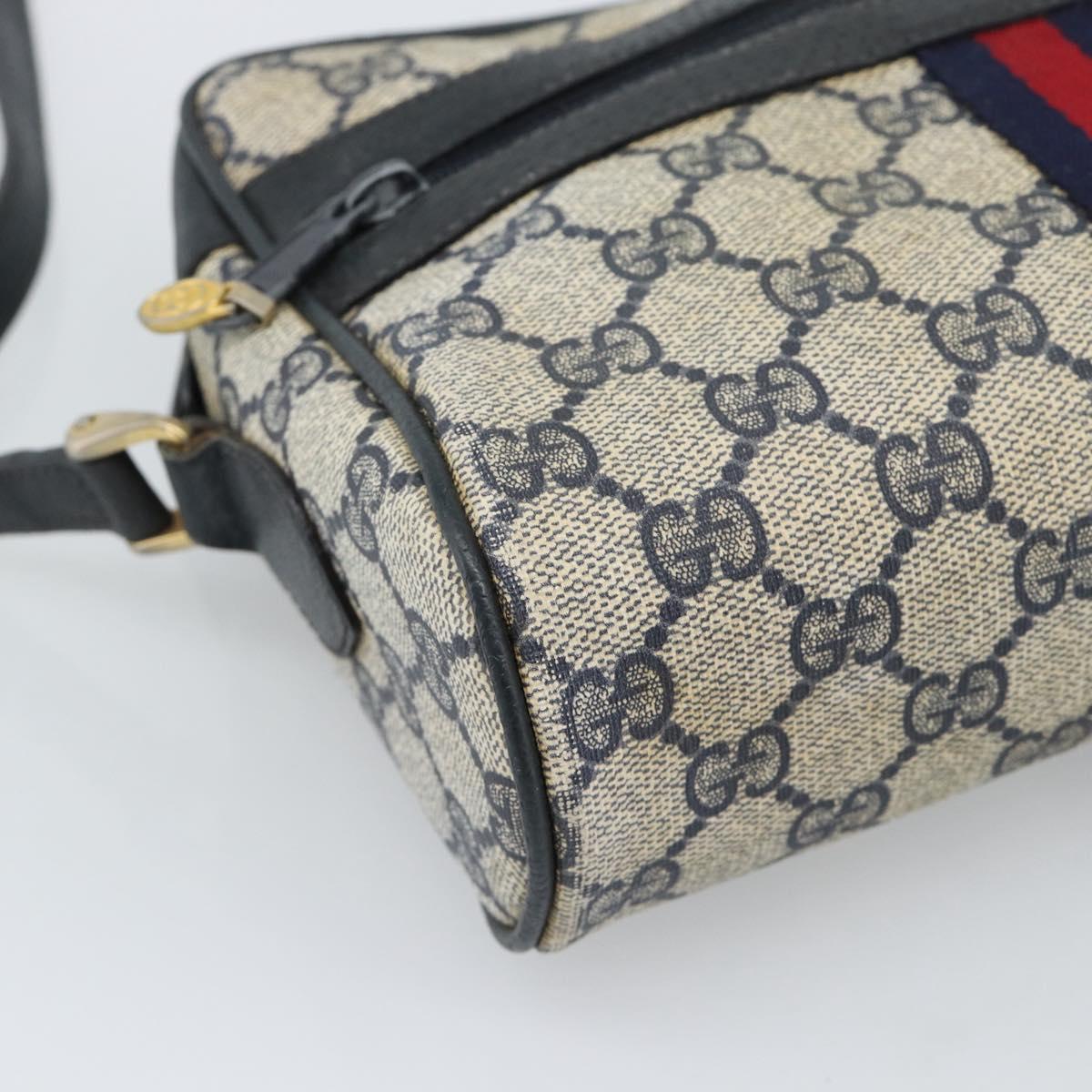 GUCCI GG Supreme Sherry Line Shoulder Bag PVC Navy Gold 72 001 3654 Auth gh2235