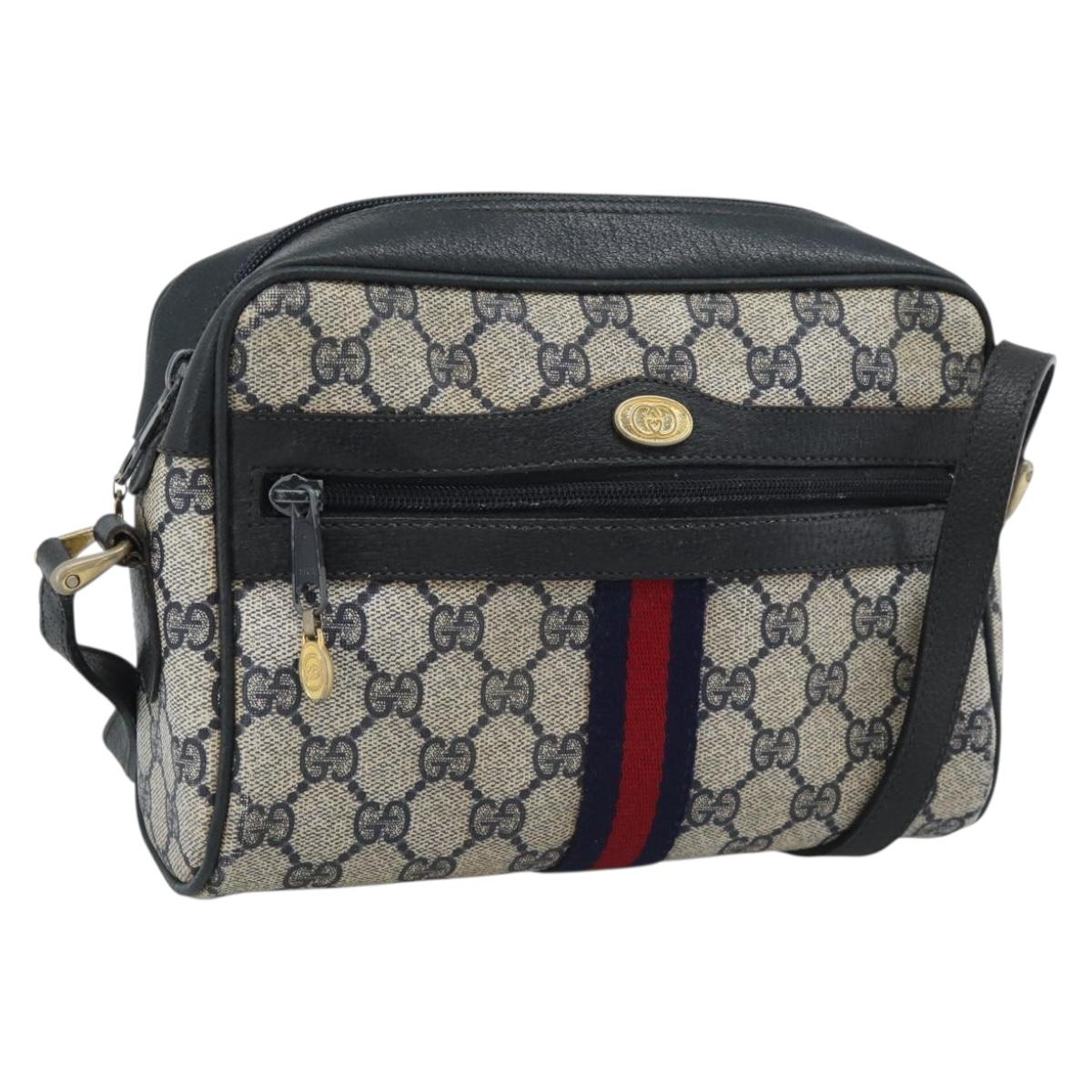 GUCCI GG Supreme Sherry Line Shoulder Bag PVC Navy Gold 72 001 3654 Auth gh2235