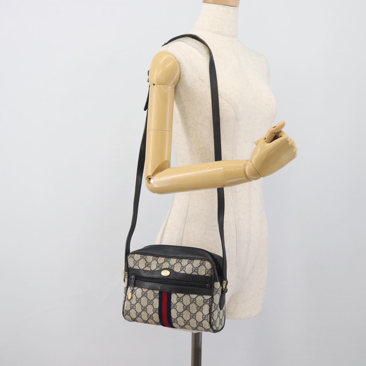 GUCCI GG Supreme Sherry Line Shoulder Bag PVC Navy Gold 72 001 3654 Auth gh2235