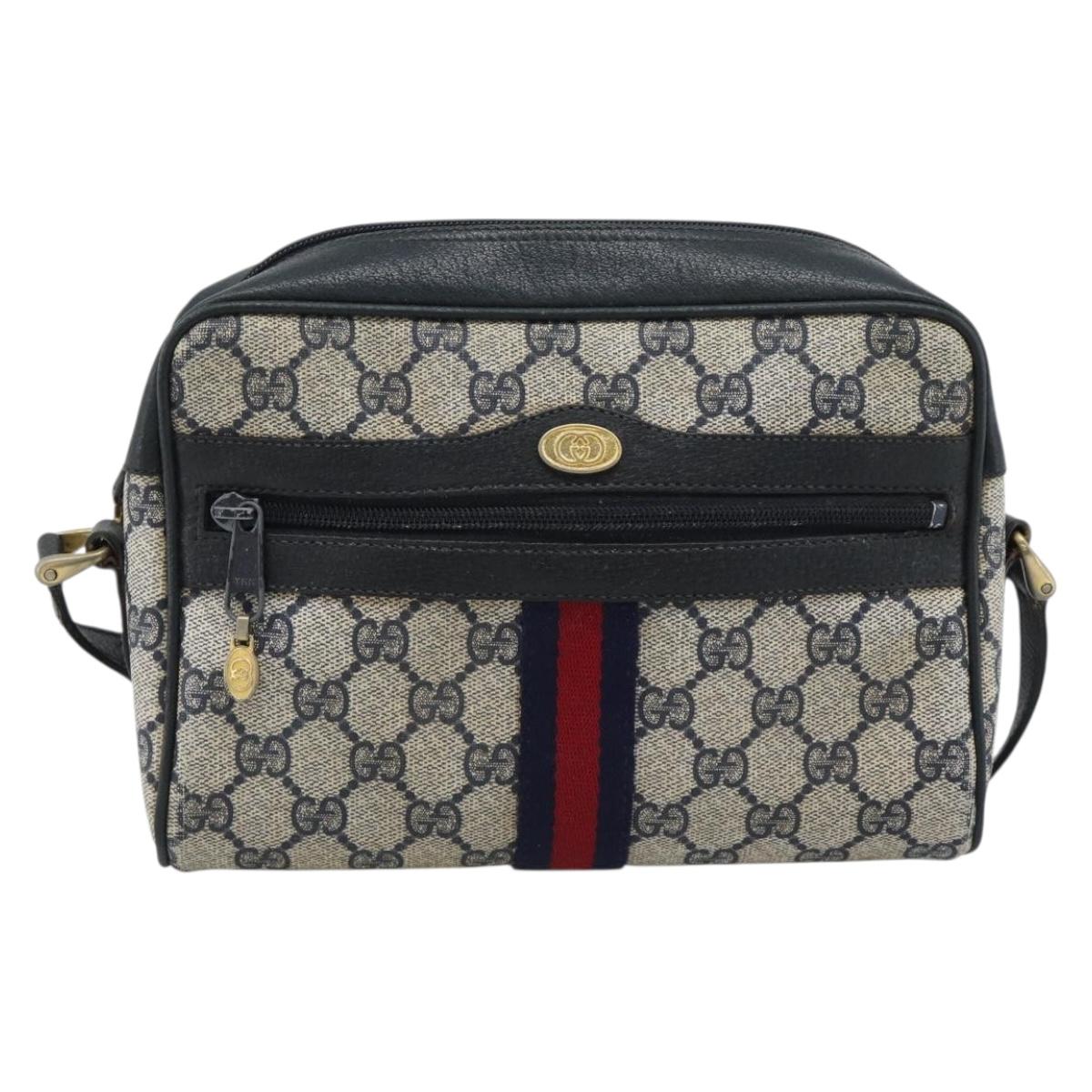 GUCCI GG Supreme Sherry Line Shoulder Bag PVC Navy Gold 72 001 3654 Auth gh2235
