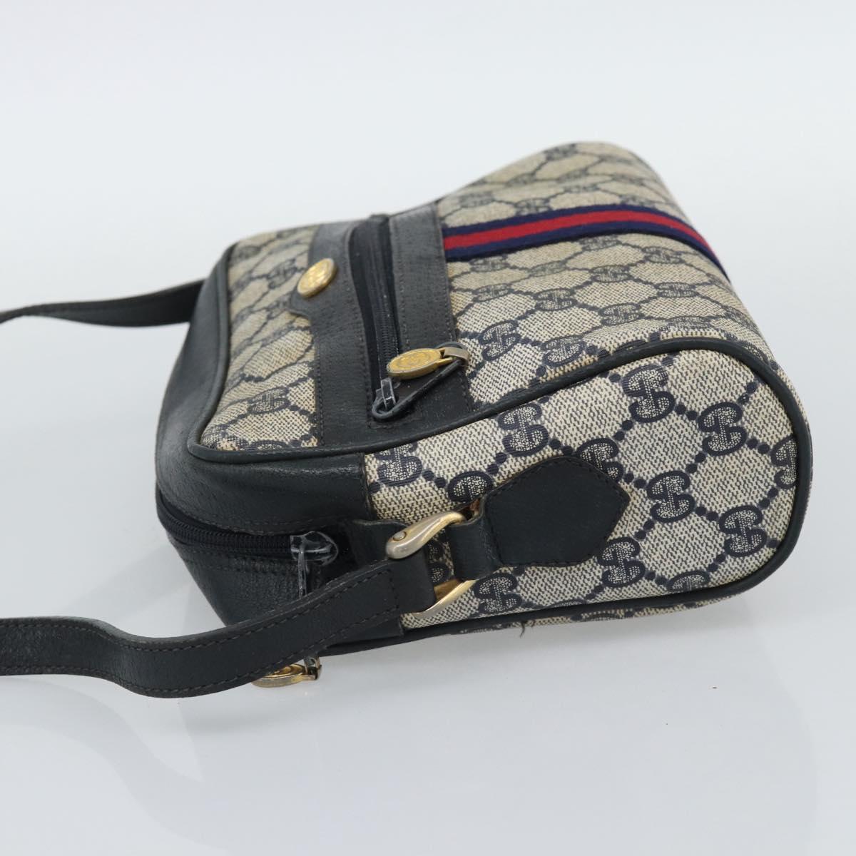 GUCCI GG Supreme Sherry Line Shoulder Bag PVC Navy Gold 72 001 3654 Auth gh2235