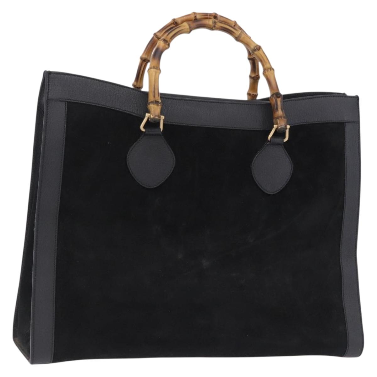 GUCCI Bamboo Hand Bag Suede Black Gold Tone 002 1186 0259 Auth gh2236