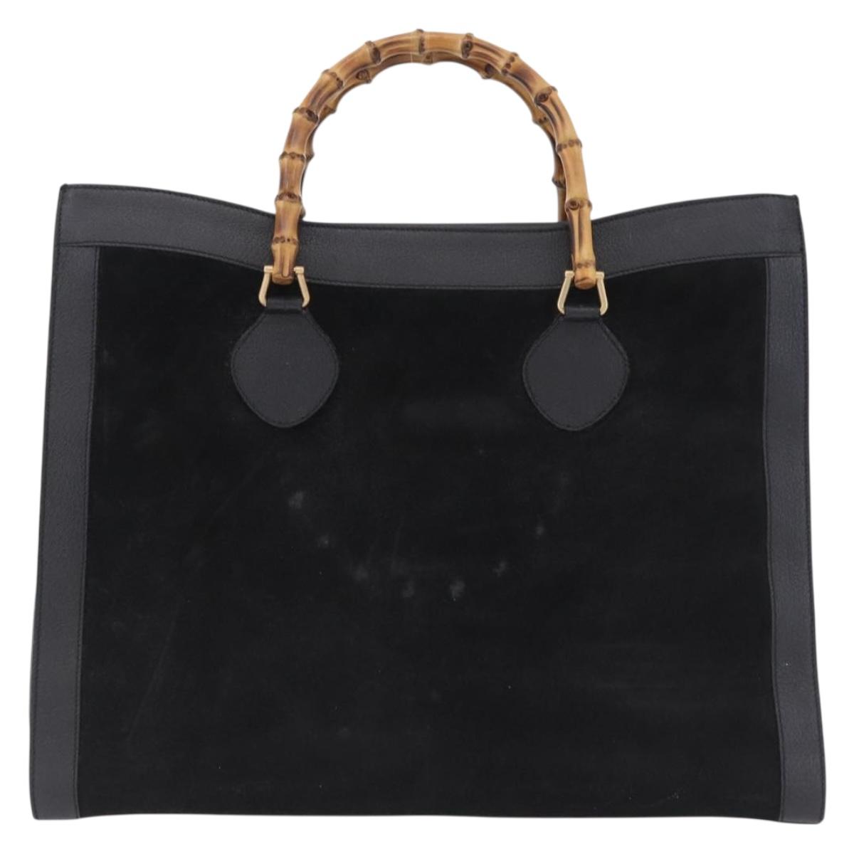 GUCCI Bamboo Hand Bag Suede Black Gold Tone 002 1186 0259 Auth gh2236