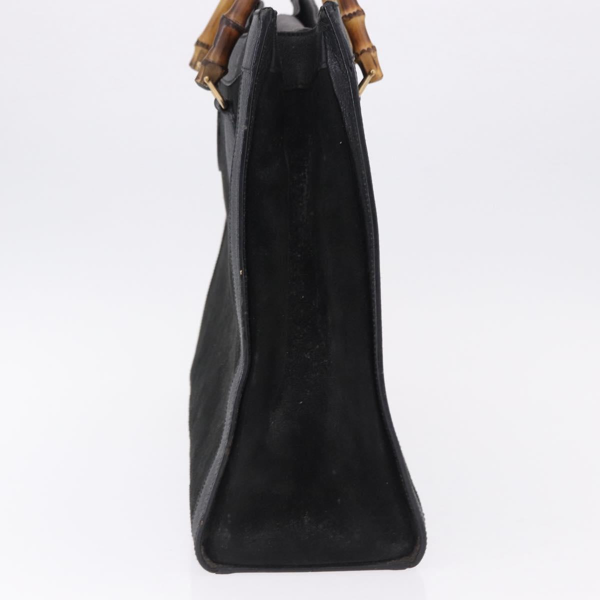 GUCCI Bamboo Hand Bag Suede Black Gold Tone 002 1186 0259 Auth gh2236