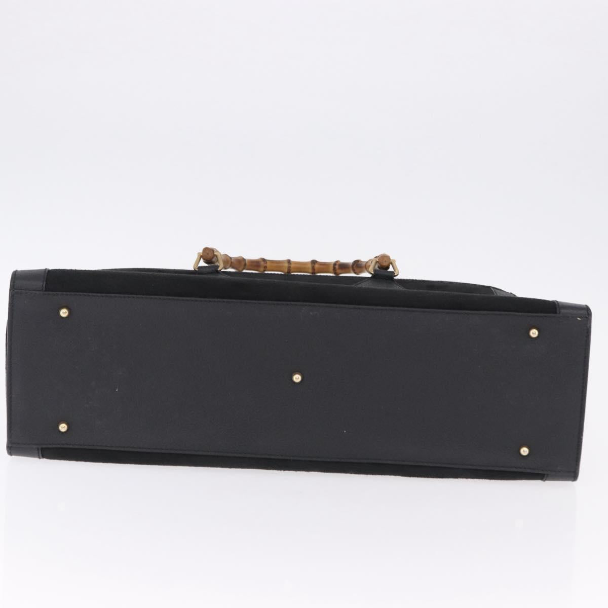 GUCCI Bamboo Hand Bag Suede Black Gold Tone 002 1186 0259 Auth gh2236