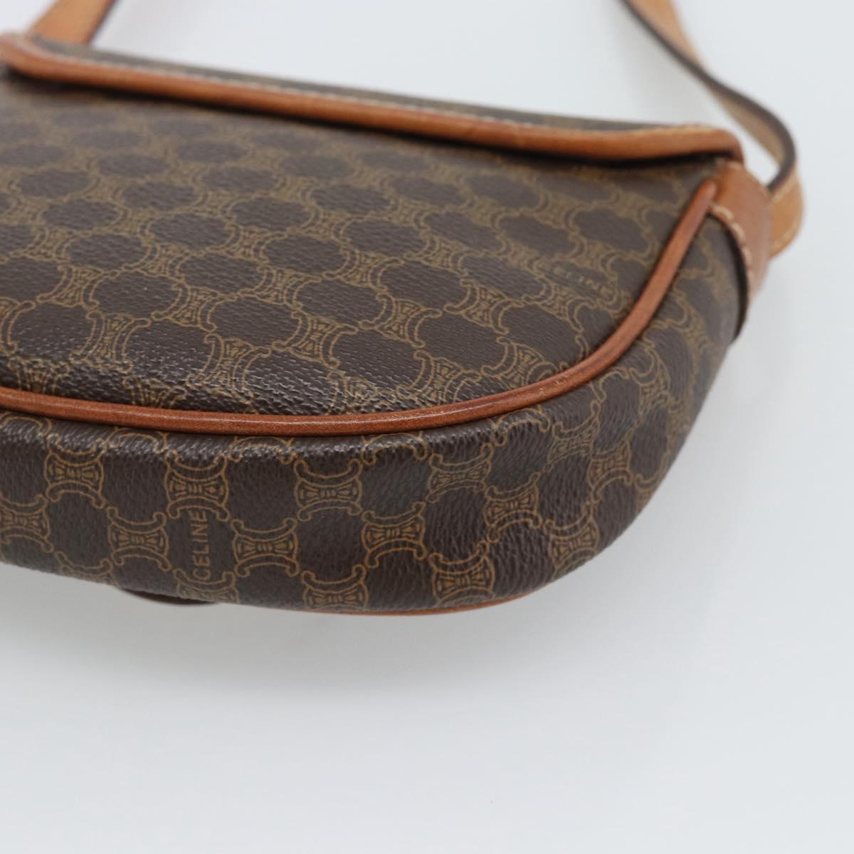 CELINE Macadam Shoulder Bag PVC Leather Brown Gold Tone Auth gh2237
