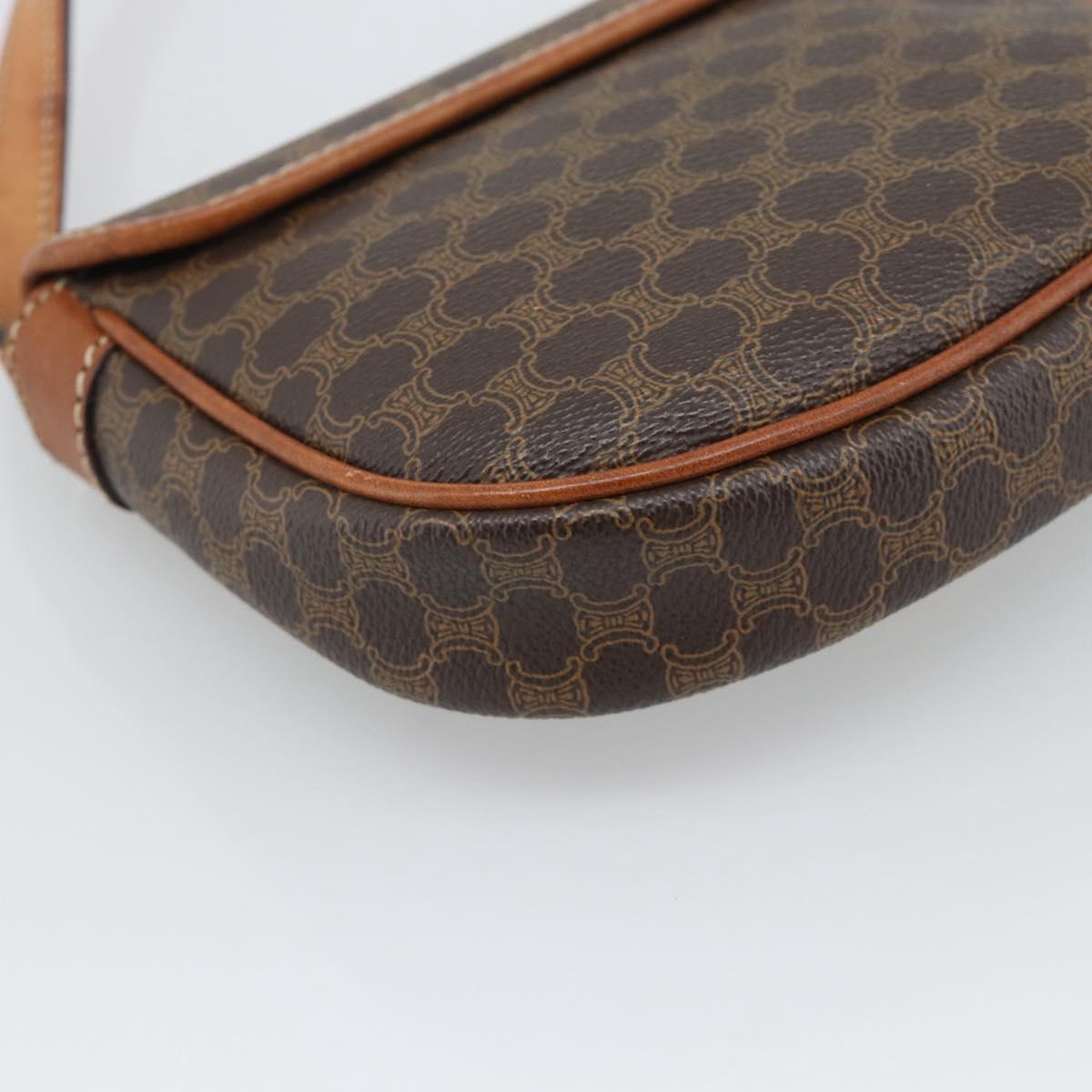 CELINE Macadam Shoulder Bag PVC Leather Brown Gold Tone Auth gh2237