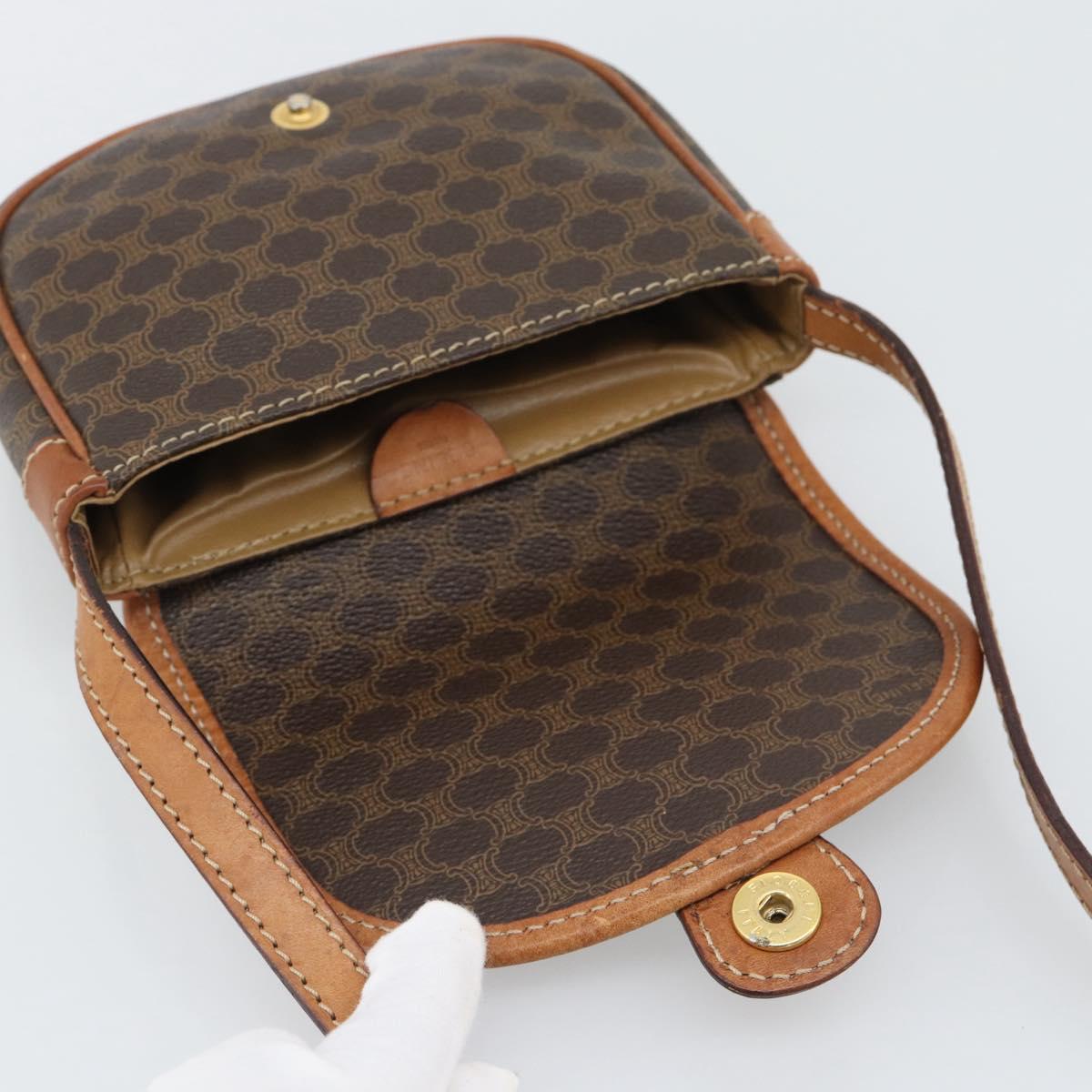 CELINE Macadam Shoulder Bag PVC Leather Brown Gold Tone Auth gh2237